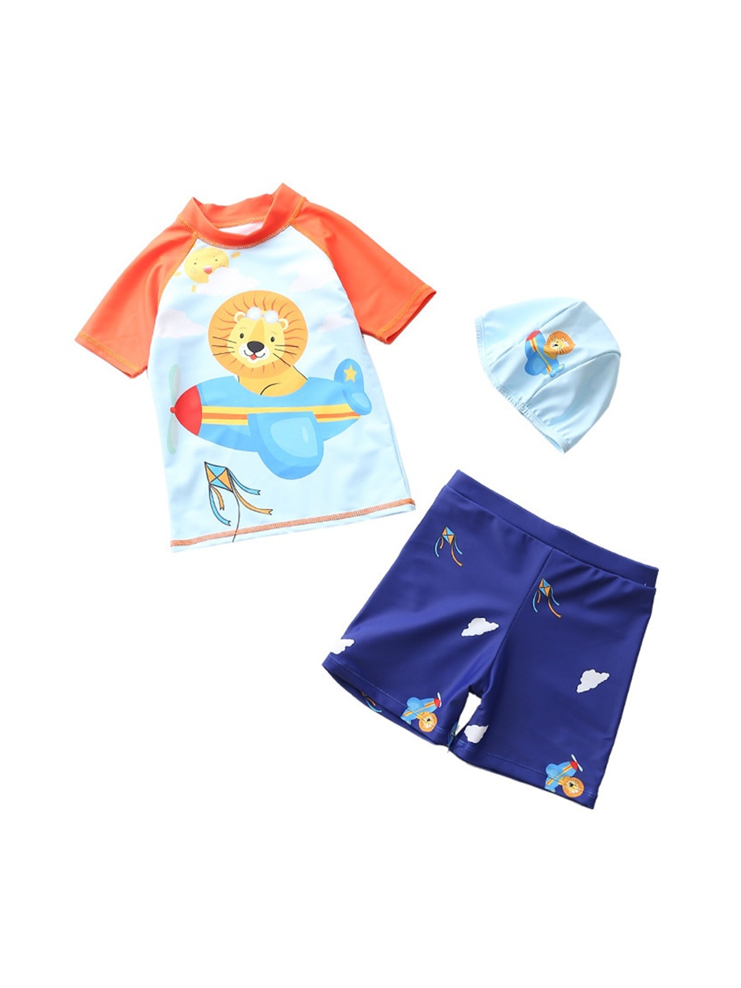 

The Mom Store Leo Sky Explorer Boys Printed Round Neck Swim Set, Blue