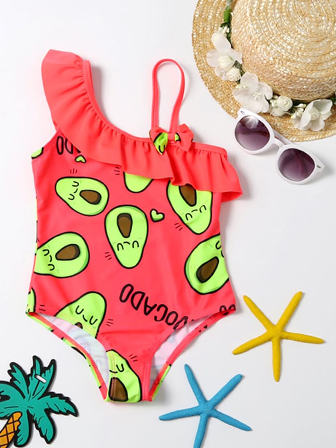 

The Mom Store AvoAdventure Girls Printed Swim Bodysuit, Red