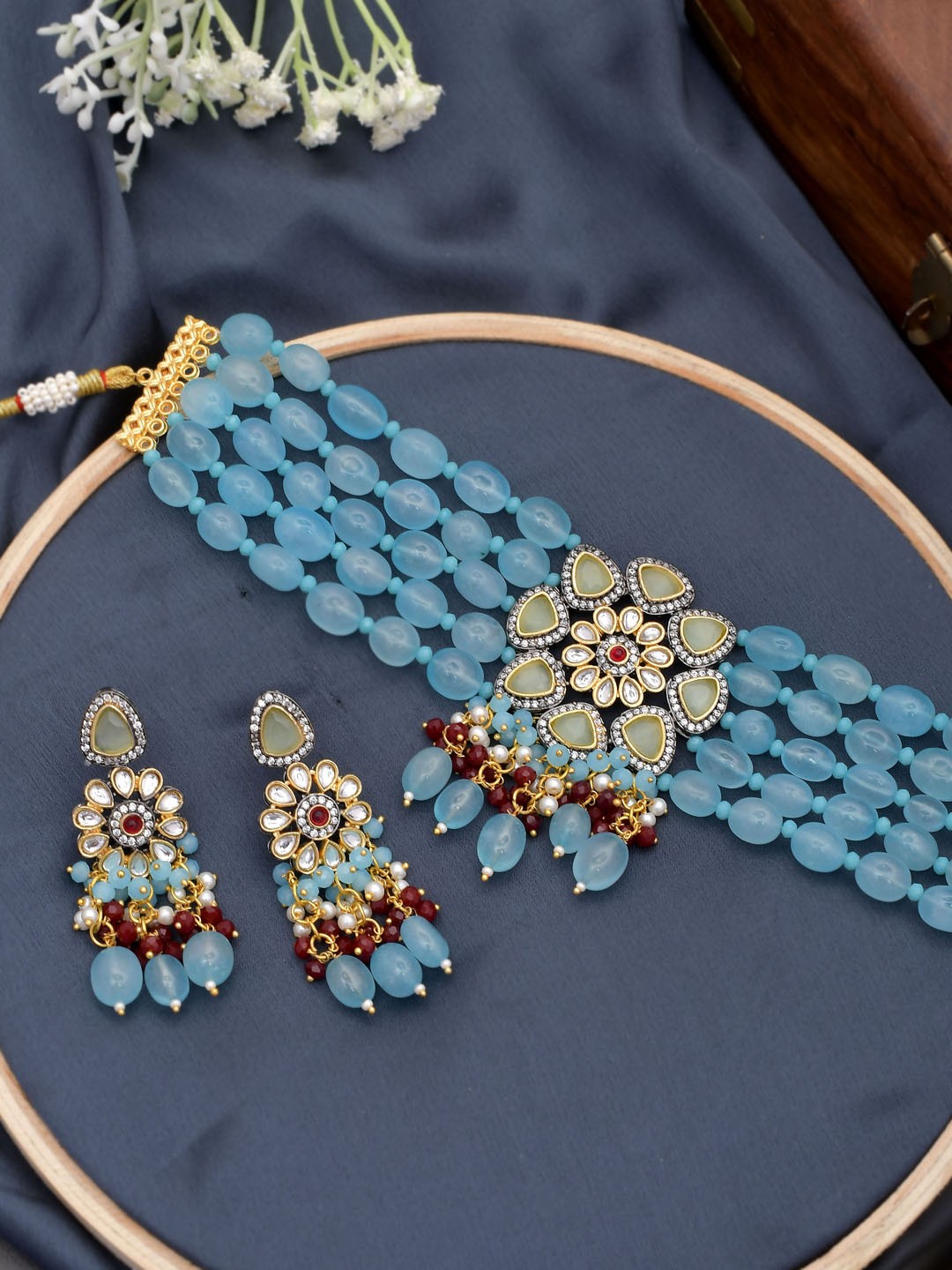 

Silvermerc Designs Gold-Plated AD Studded & Beaded Jewellery Set