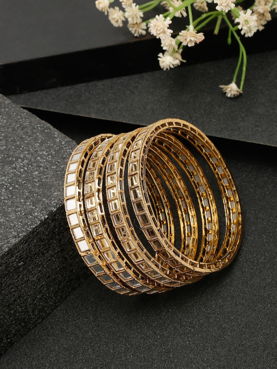 

YouBella Set of 4 Gold-Plated Mirror Bangles