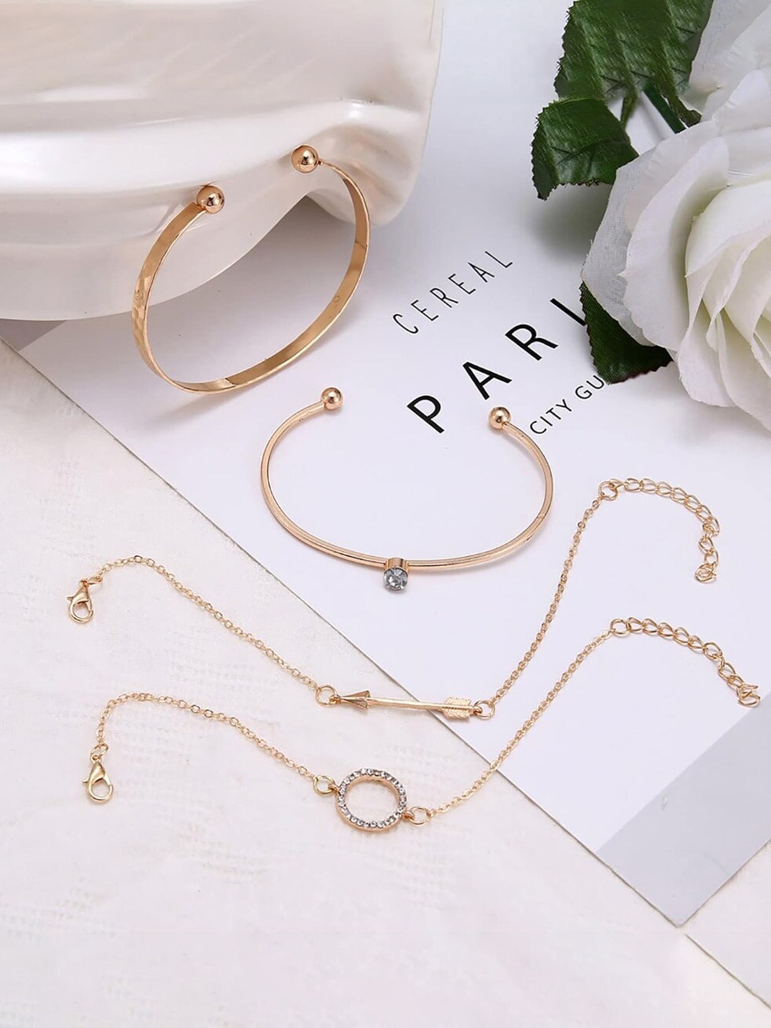 

DressBerry White Set Of 4 Gold-Plated Wraparound Bracelet
