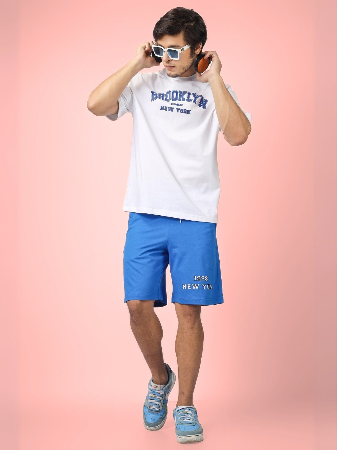 

WEARDUDS Printed Pure Cotton T-shirt With Shorts, Blue