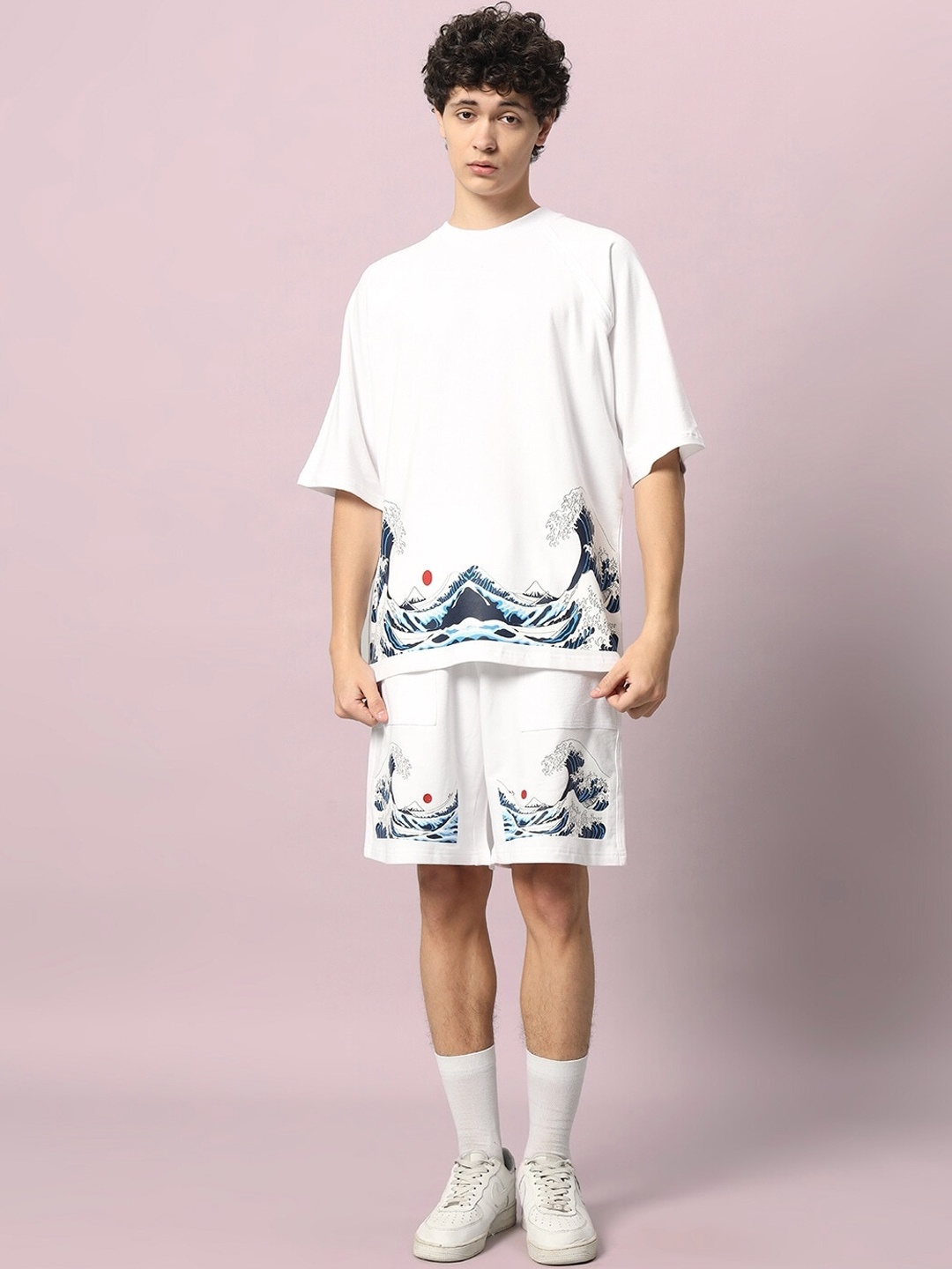 

WEARDUDS Printed Pure Cotton T-shirt With Shorts, White