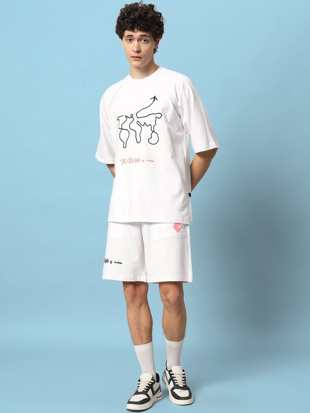 WEARDUDS Printed Pure Cotton T-shirt With Shorts, White