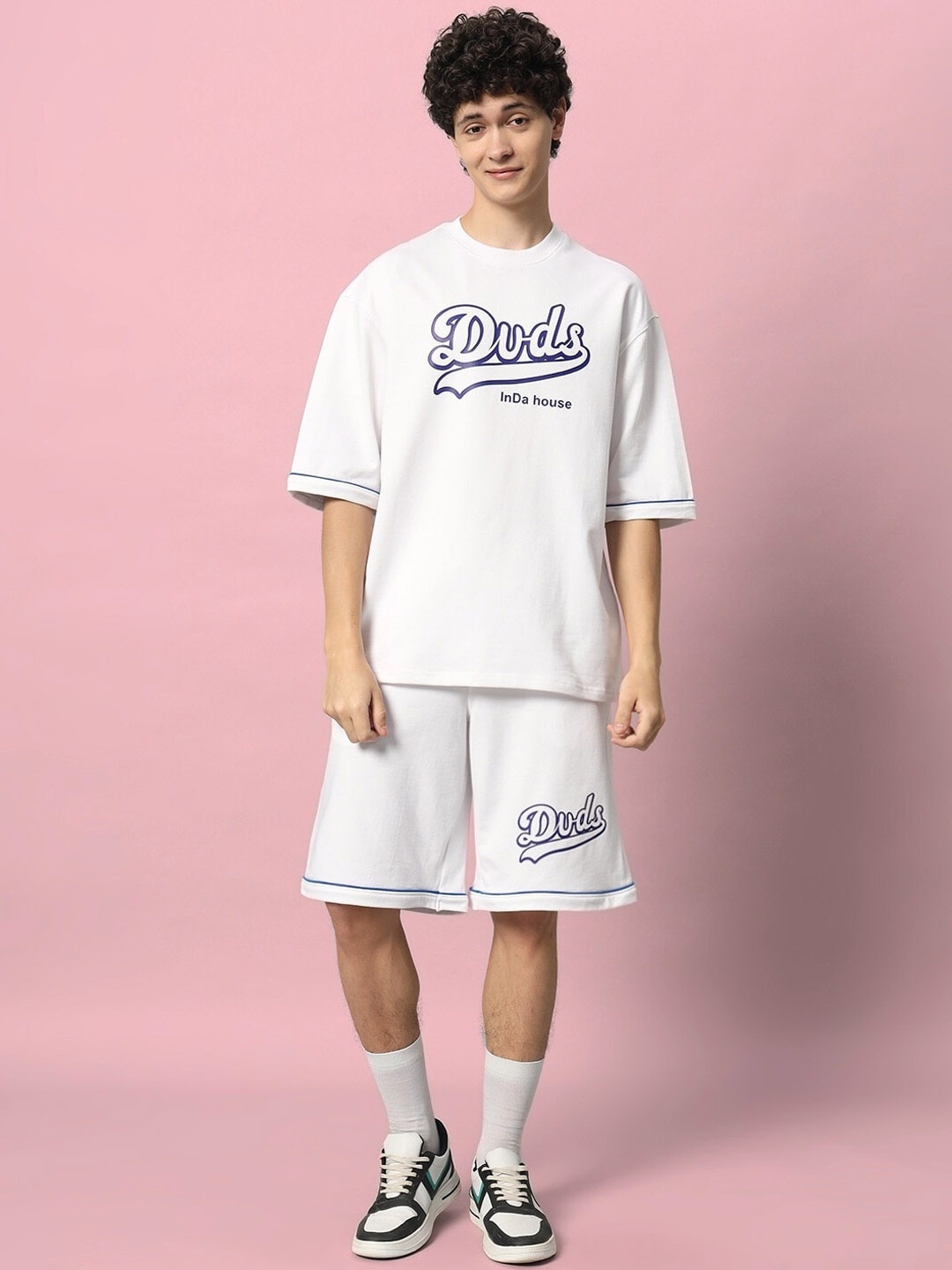 

WEARDUDS Printed Pure Cotton T-Shirt With Shorts, White