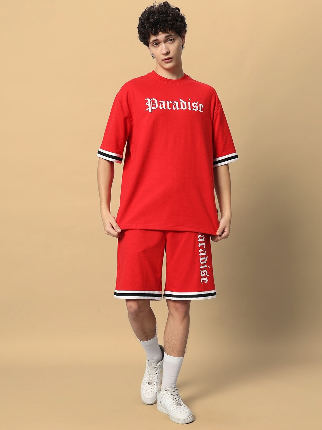 

WEARDUDS Printed Pure Cotton T-Shirt With Shorts, Red