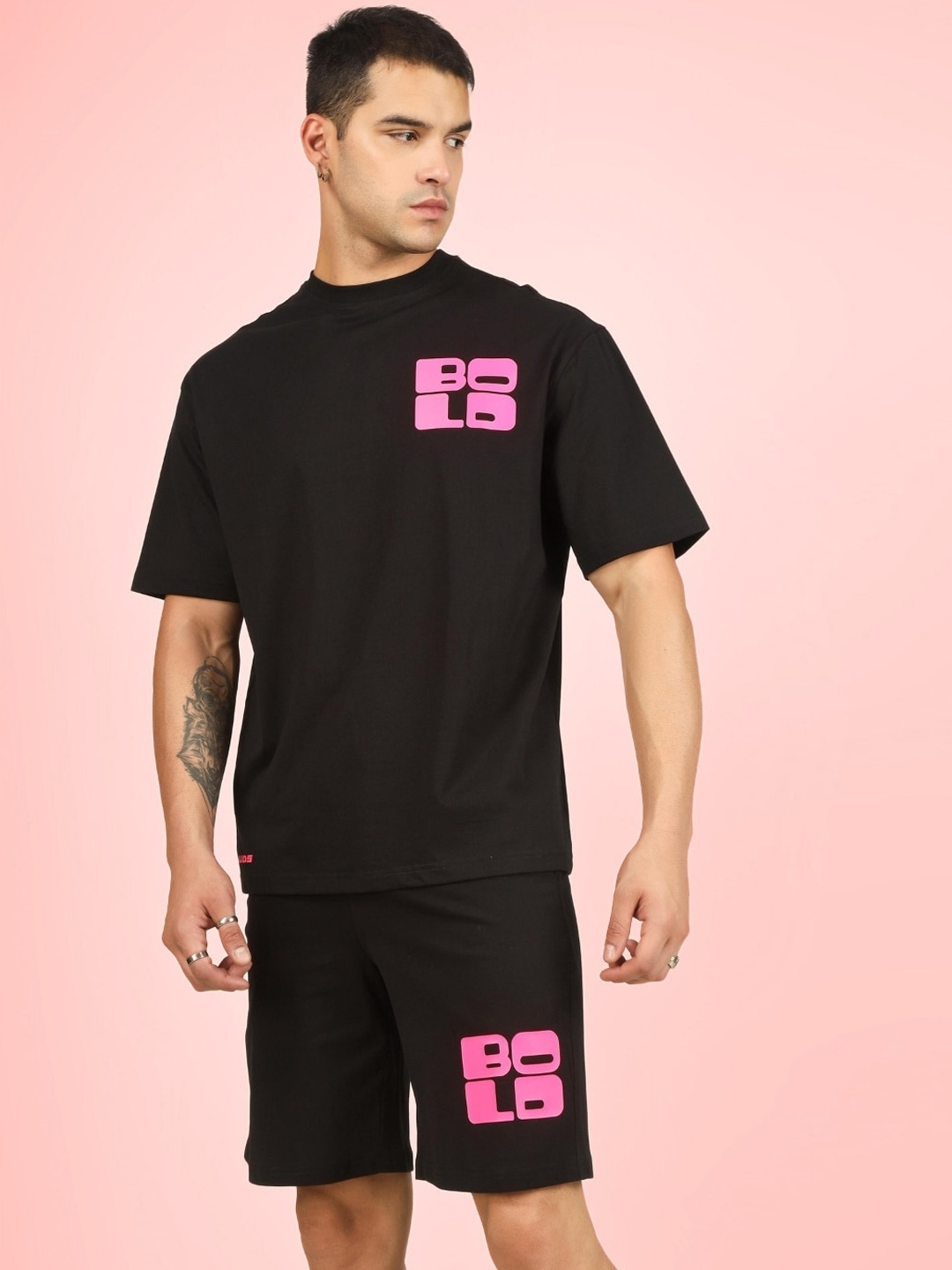 

WEARDUDS Printed Pure Cotton T-Shirt With Shorts, Black