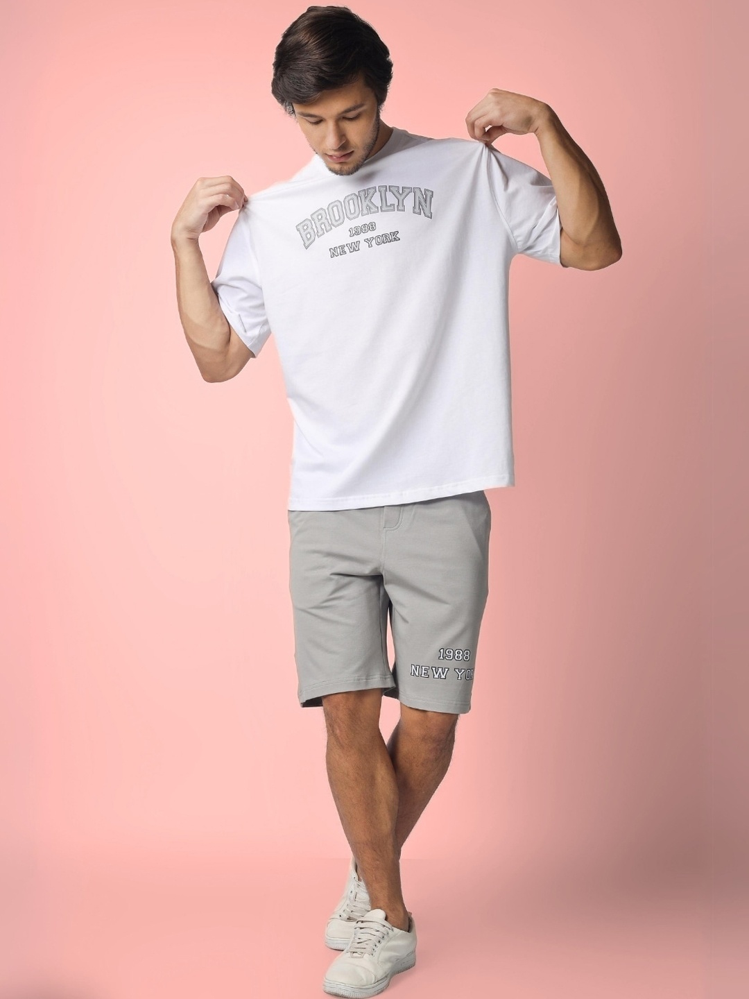 

WEARDUDS Printed Pure Cotton T-shirt With Shorts, Grey