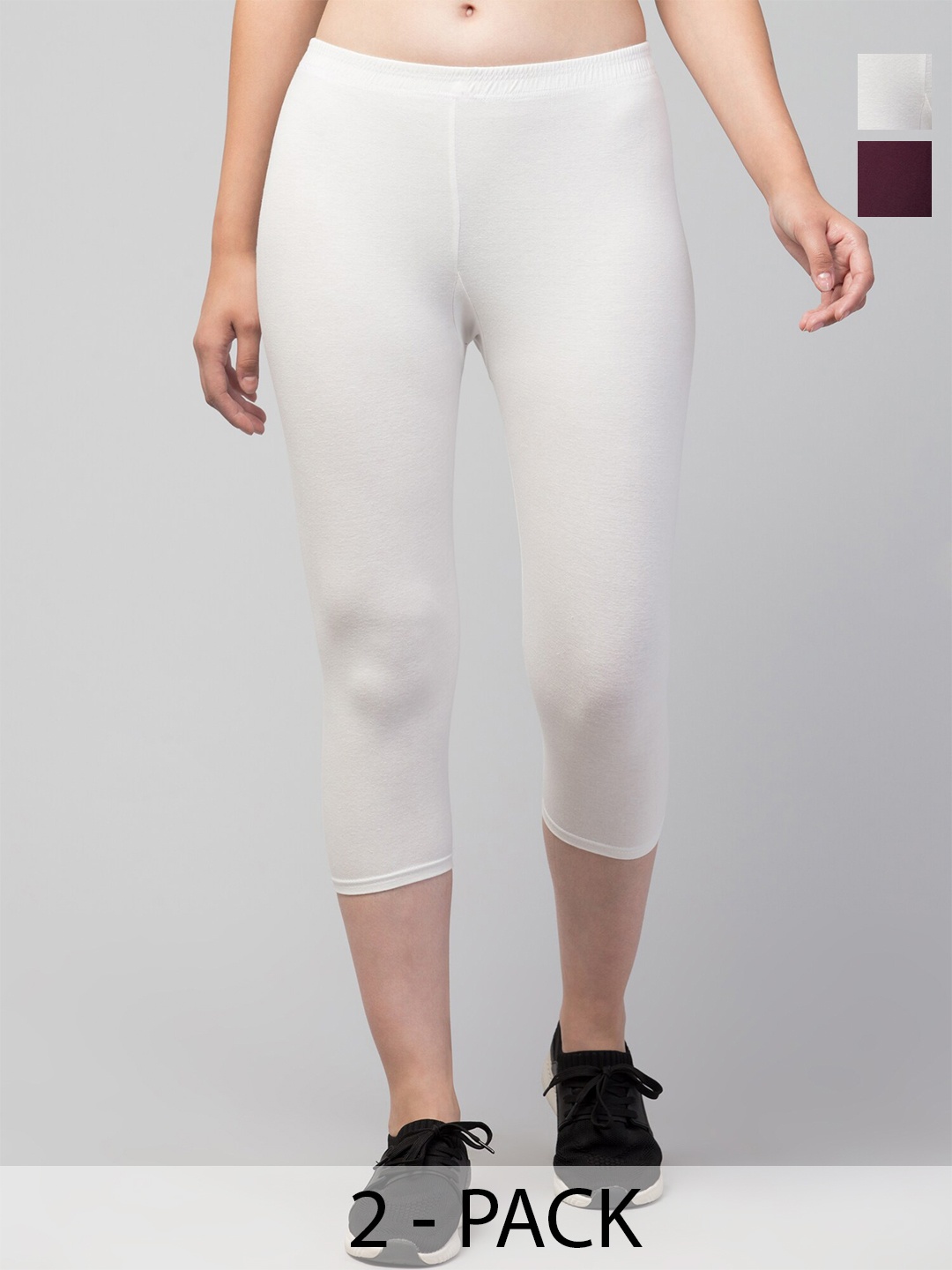 

A-Okay Women Pack Of 2 Skinny Fit Capris, White