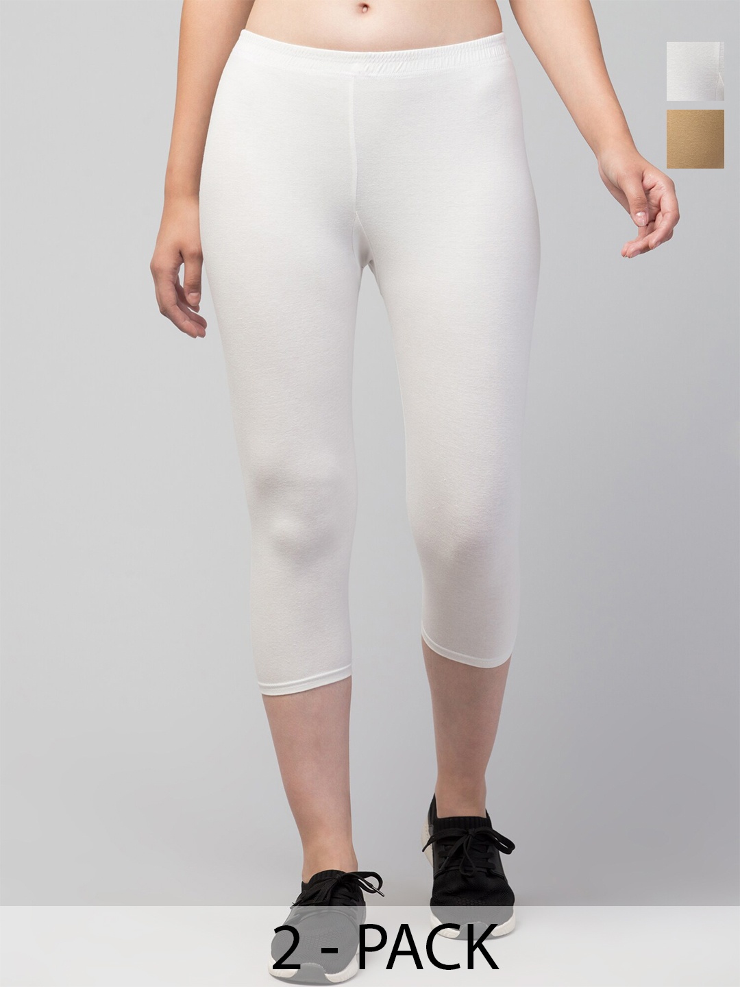 

A-Okay Women Pack Of 2 Mid-Rise Skinny Fit Capris, White