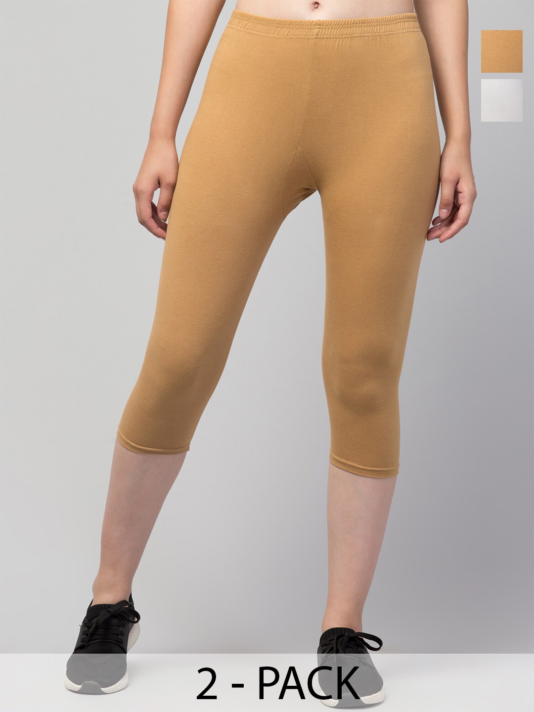 

A-Okay Pack of 2 Skinny Fit Capris, Beige