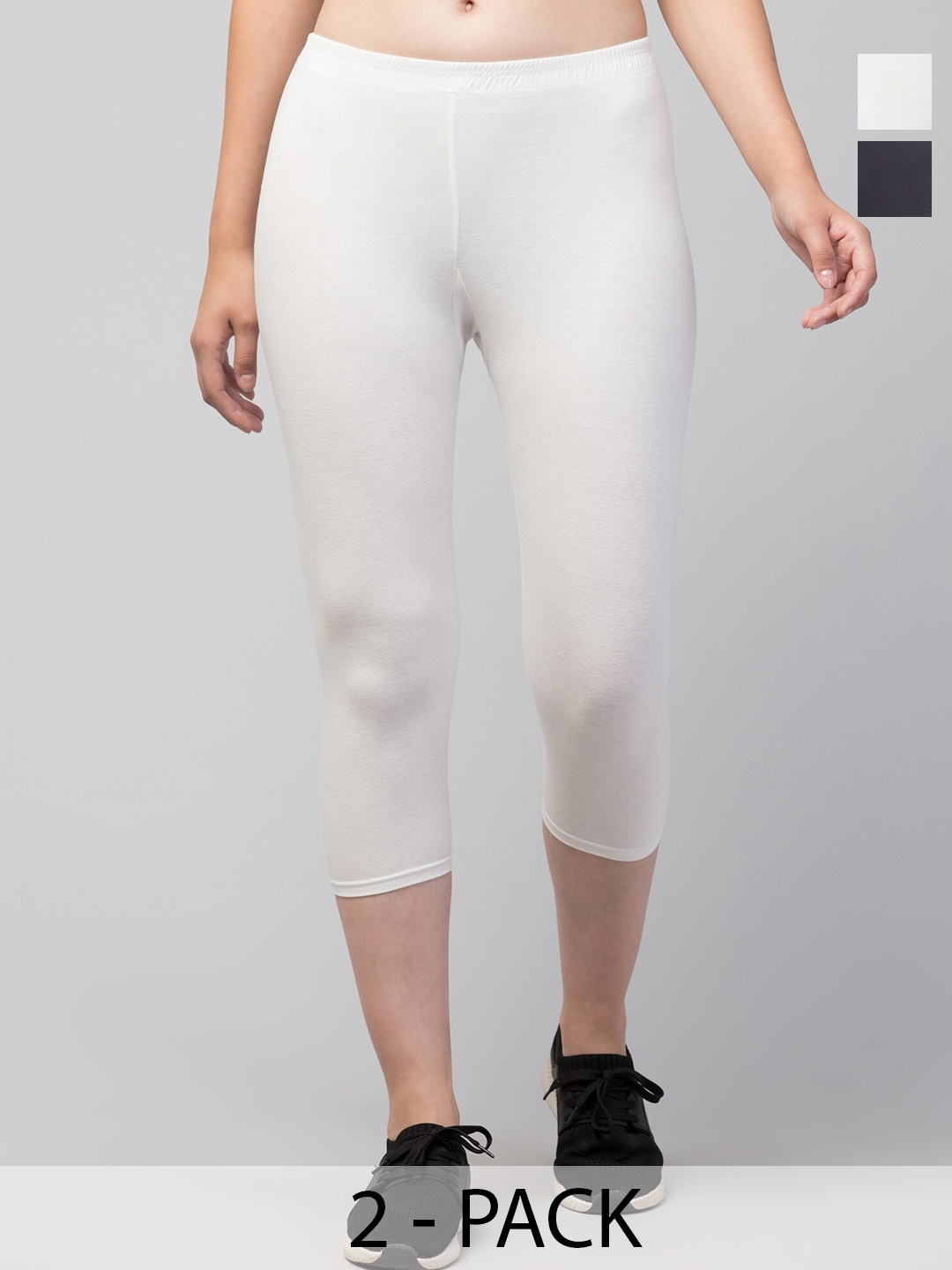 

A-Okay Women Pack Of 2 Mid-Rise Skinny Fit Capris, White