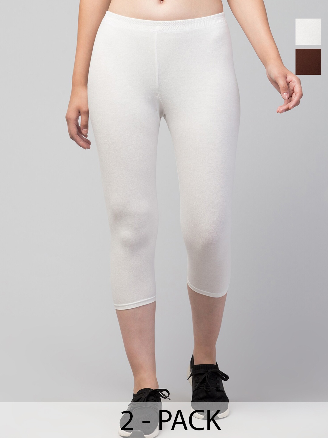 

A-Okay Pack of 2 Skinny Fit Mid-Rise Capris, White