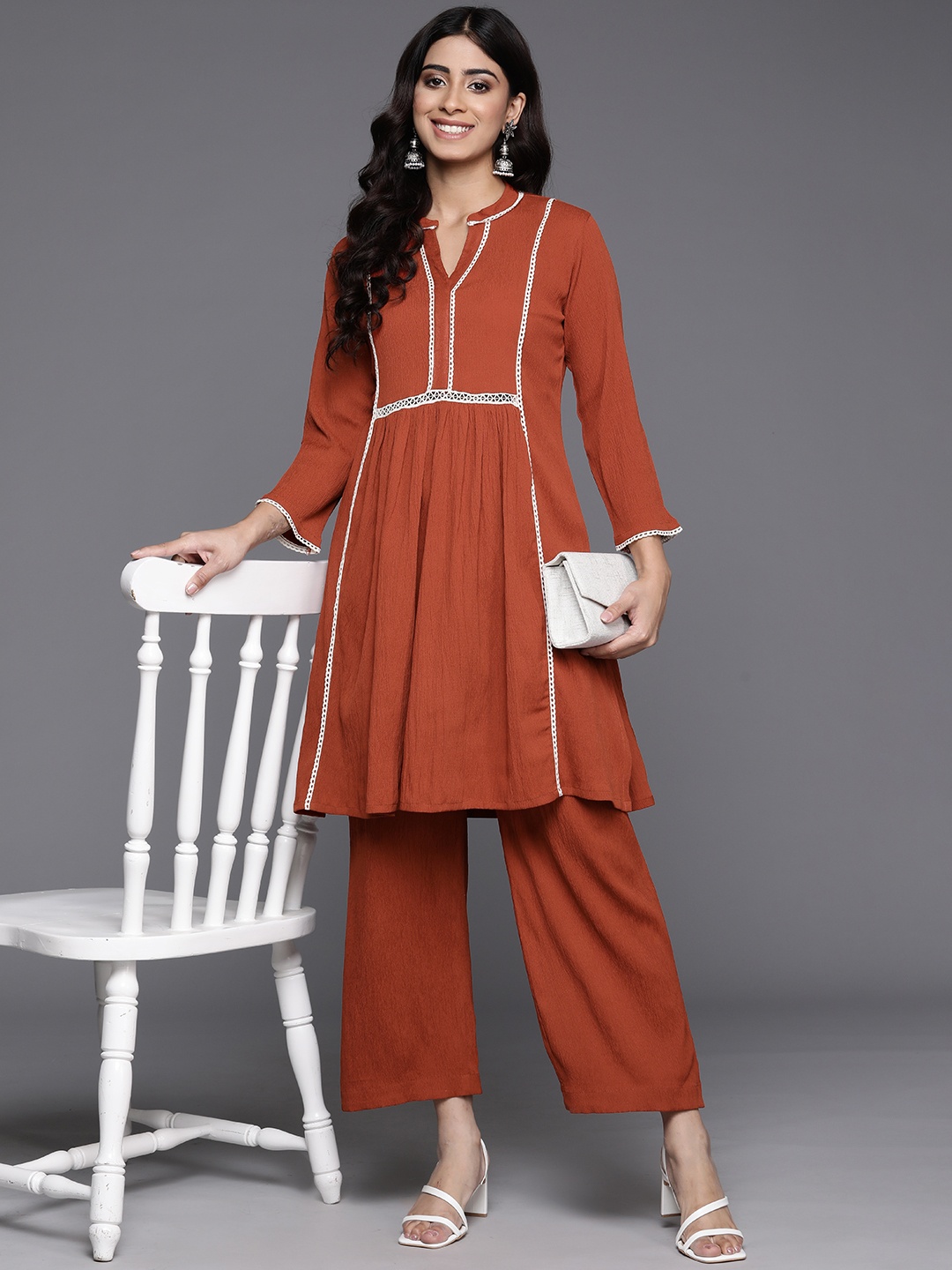 

Varanga Laced Tunic & Palazzos Co-Ords, Rust