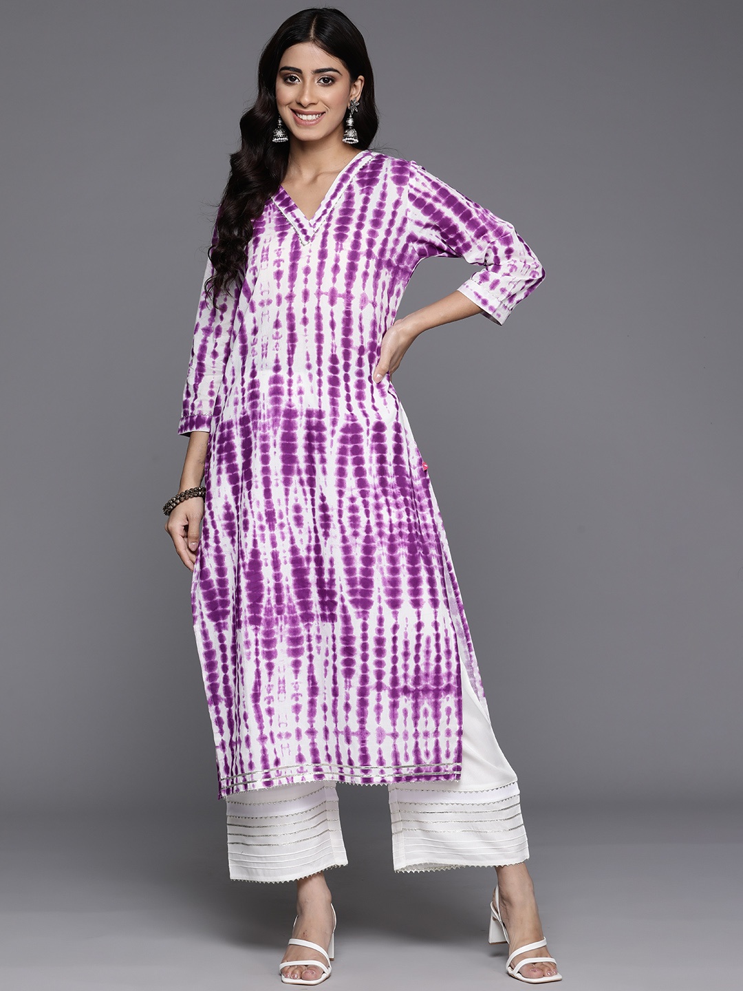 

Varanga Shibori Dyed Gotta Patti Pure Cotton Kurta, Purple