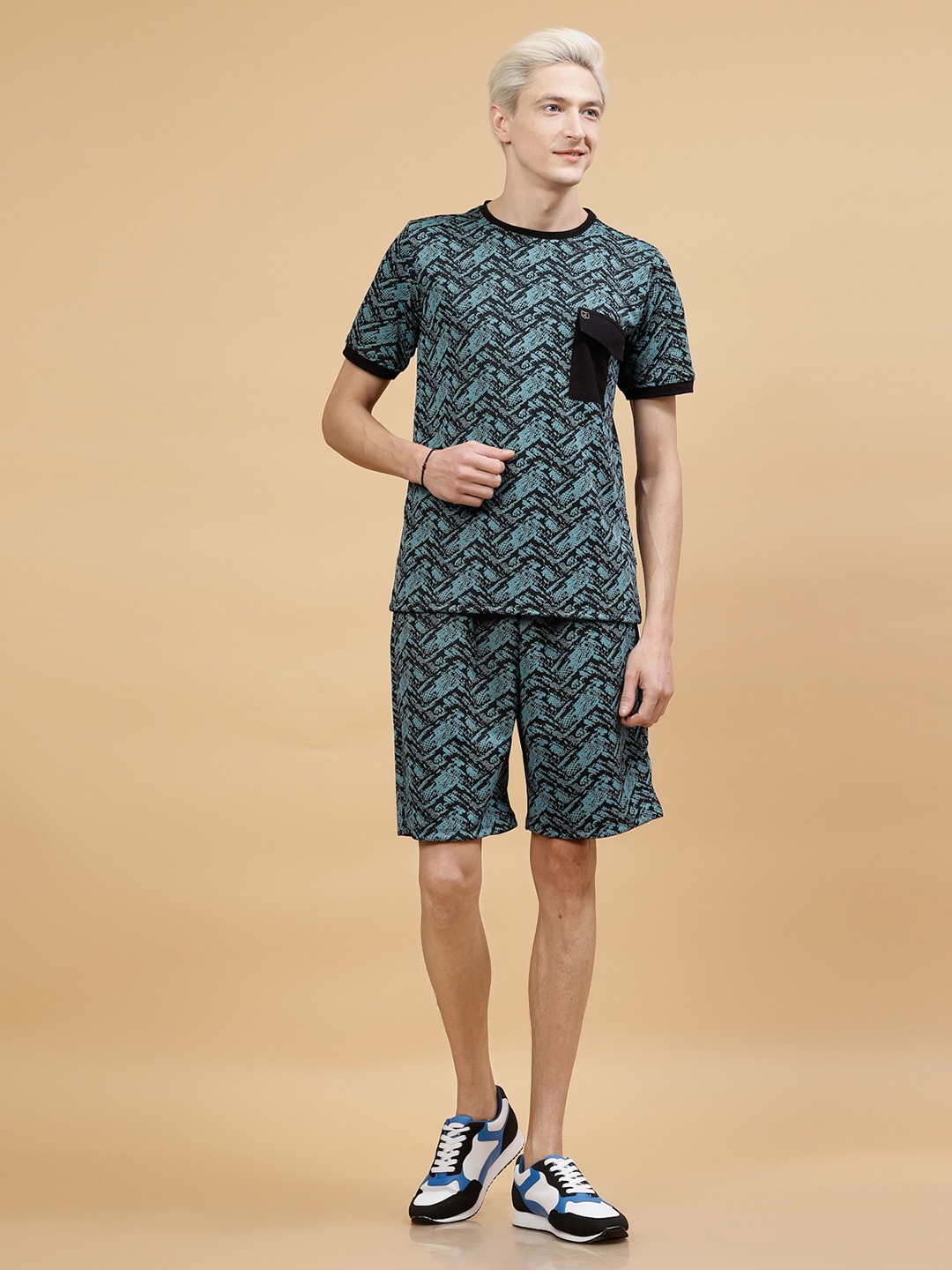 

Rigo Printed T-shirt With Shorts Co-ords Set, Teal