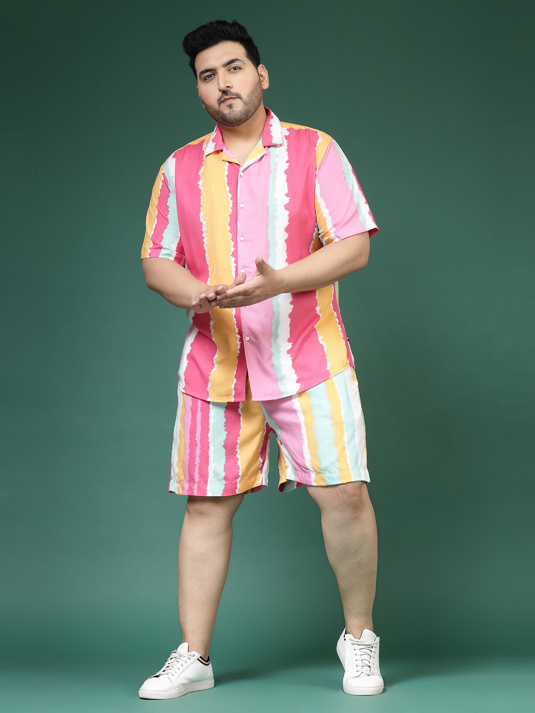 

Rigo Printed Shirt With Shorts Co-ords Set, Pink