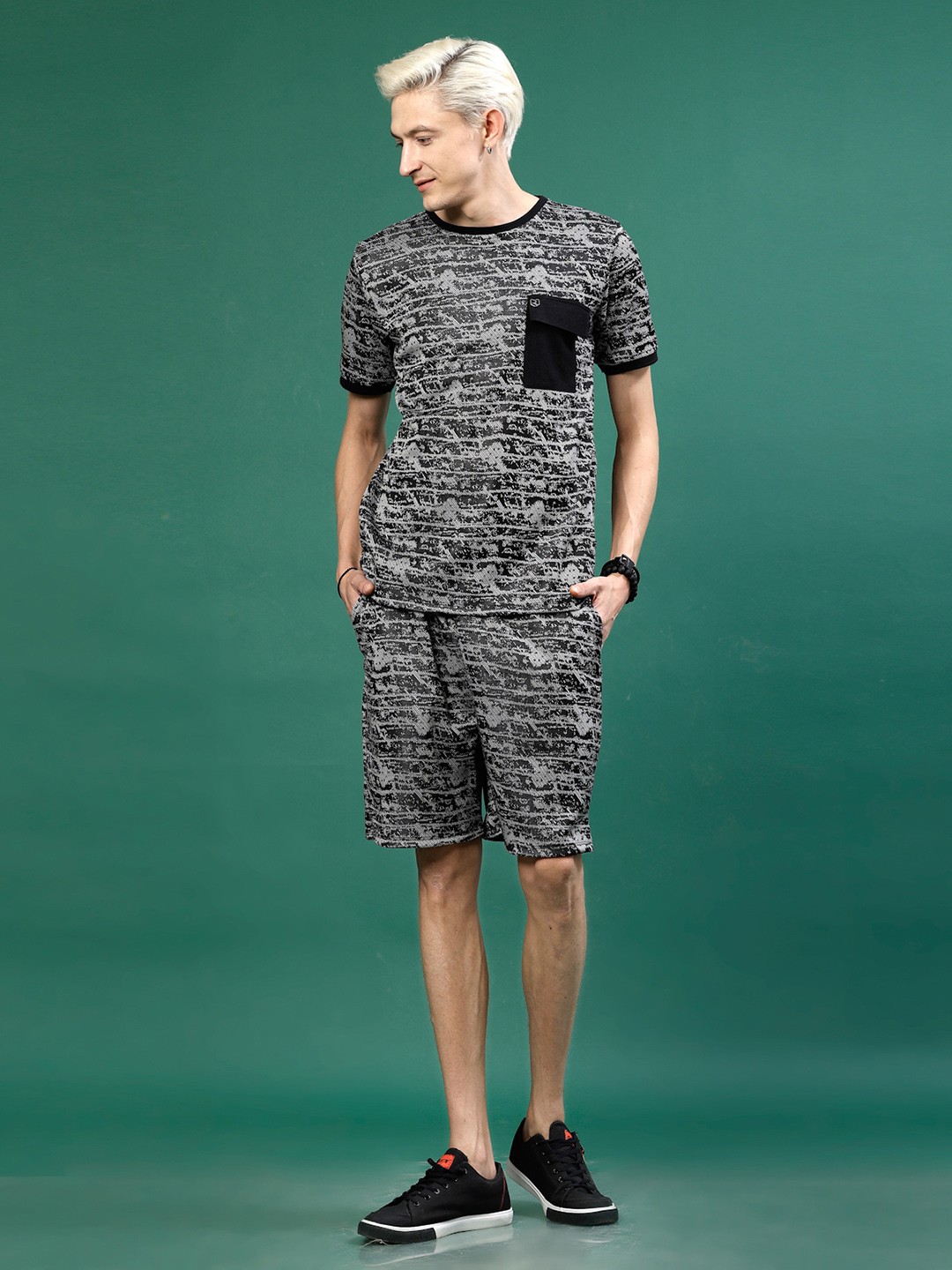 

Rigo Printed T-shirt With Shorts Co-ords Set, Grey
