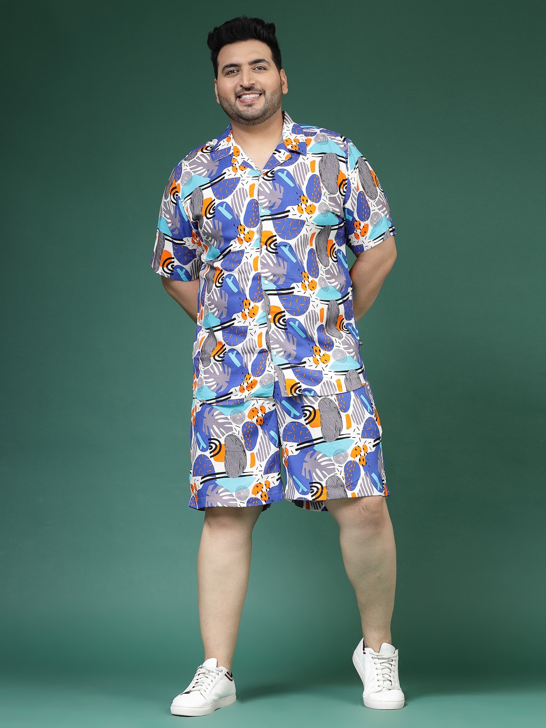 Rigo Printed Shirt With Shorts Co-ords Set, White