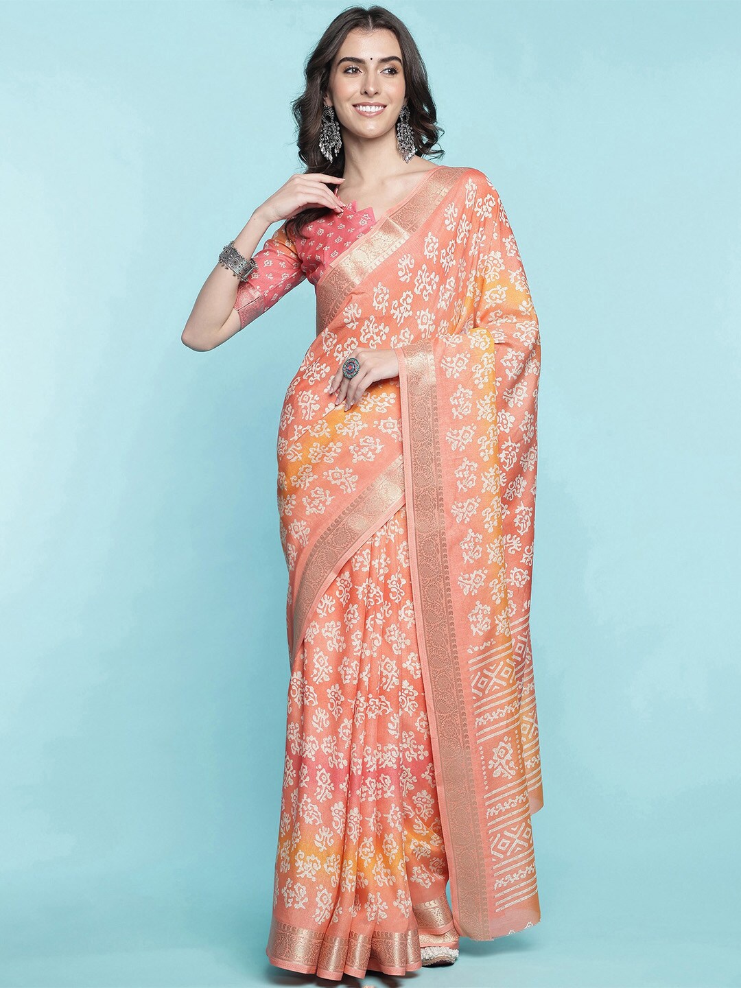 

Ishin Ethnic Motifs Zari Saree, Peach