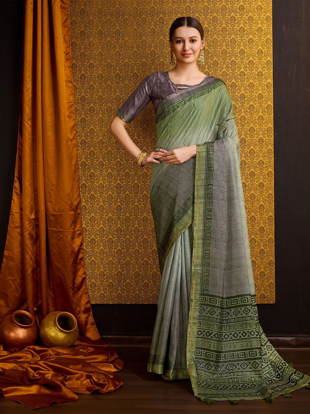 

Ishin Ethnic Motifs Tussar Saree, Green