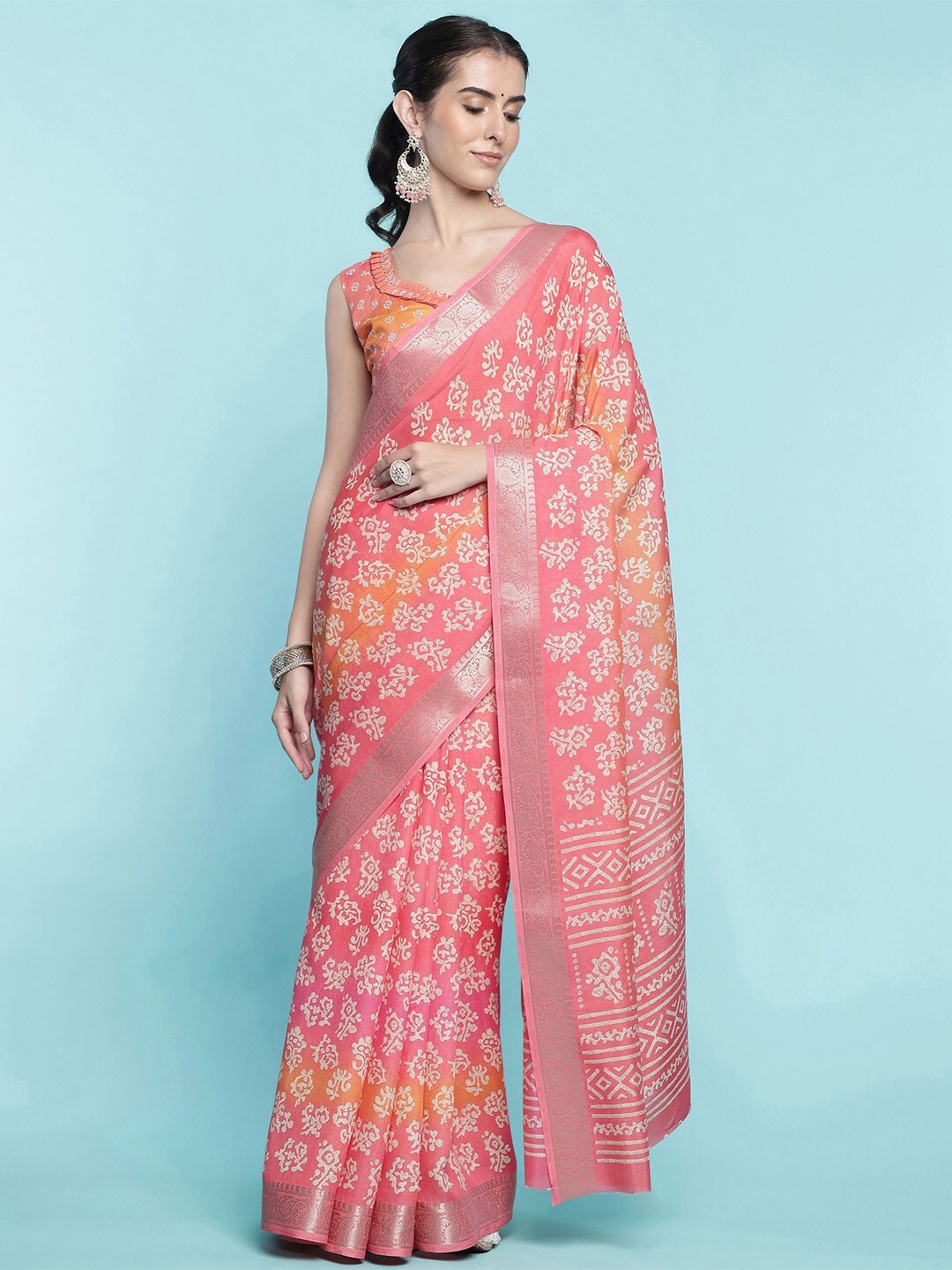 

Ishin Ethnic Motifs Printed Woven Design Zari Saree, Peach