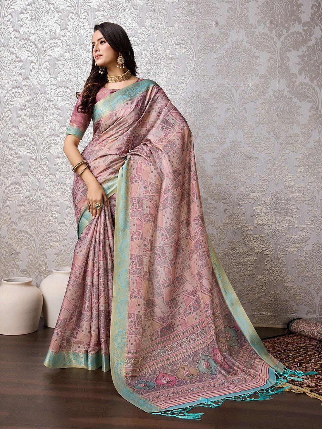 

Ishin Ethnic Motifs Printed Zari Saree, Lavender