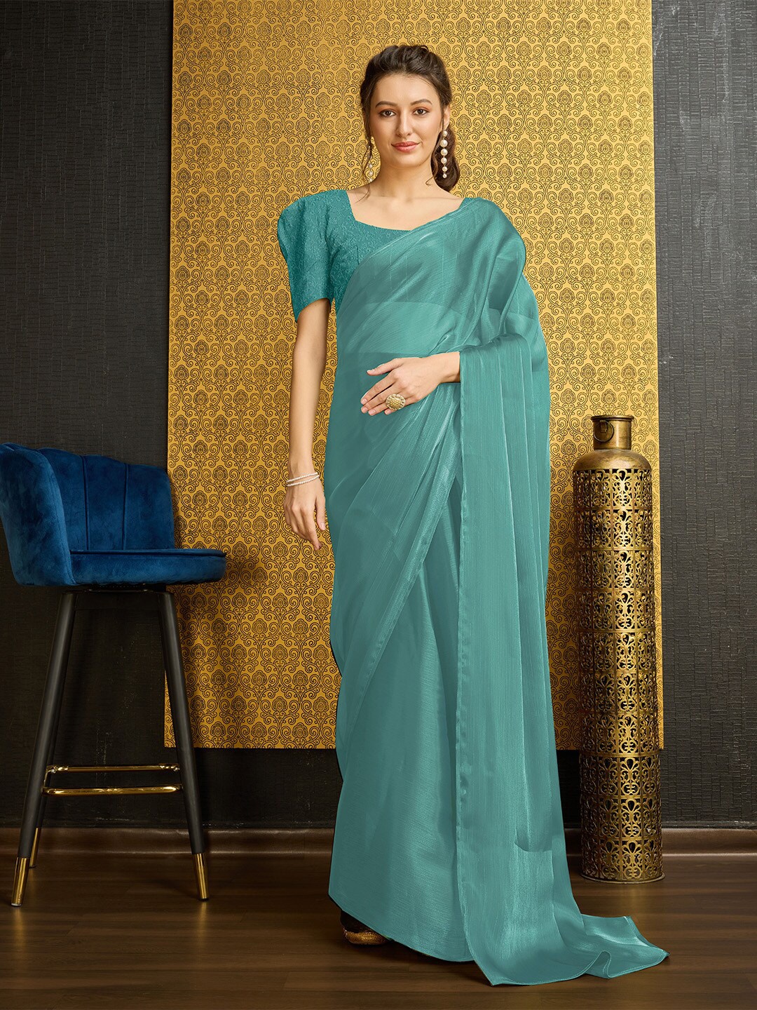 

Ishin Organza Ready to Wear Saree, Teal