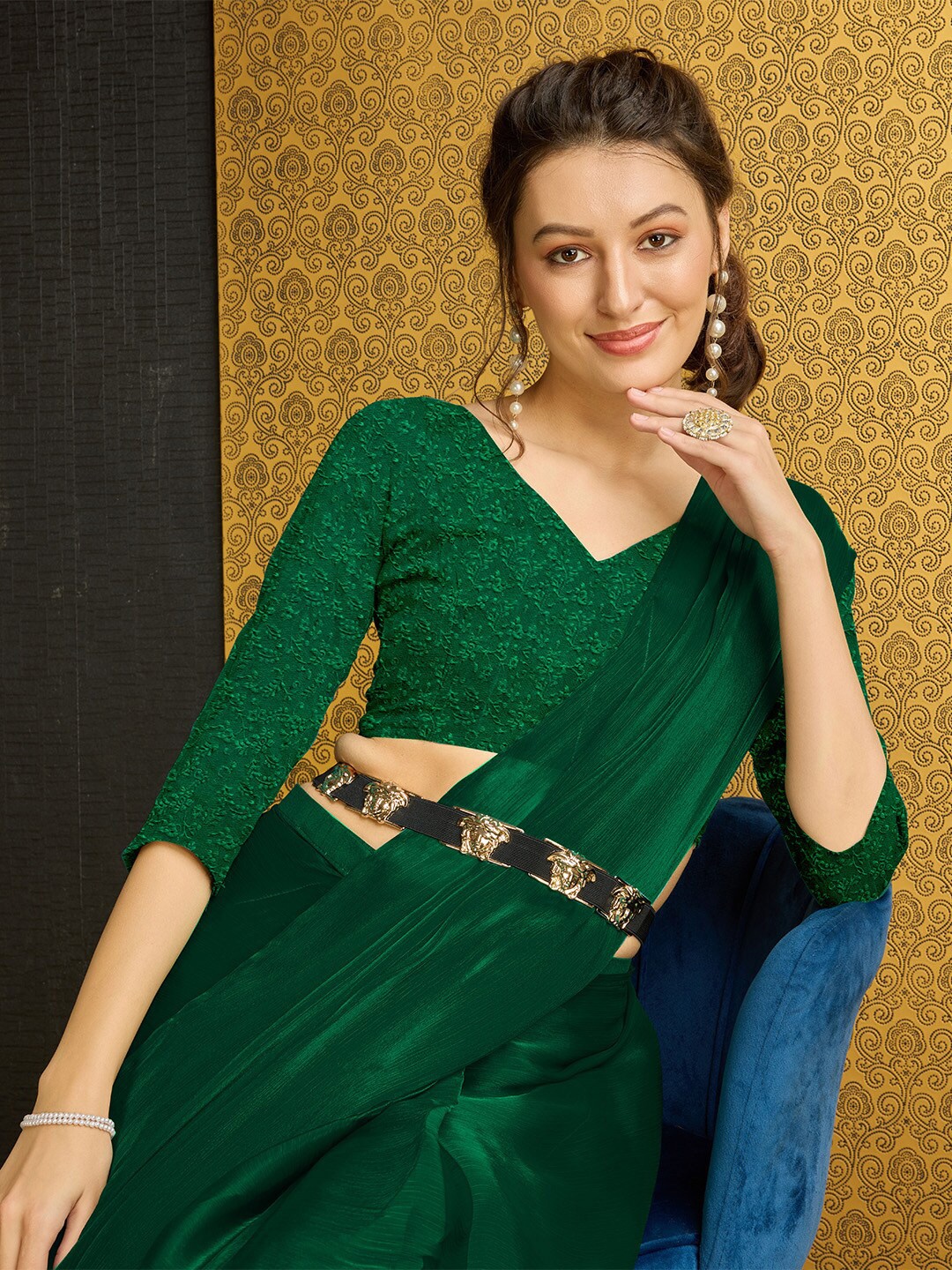 

Ishin Organza Party Ready to Wear Saree, Green