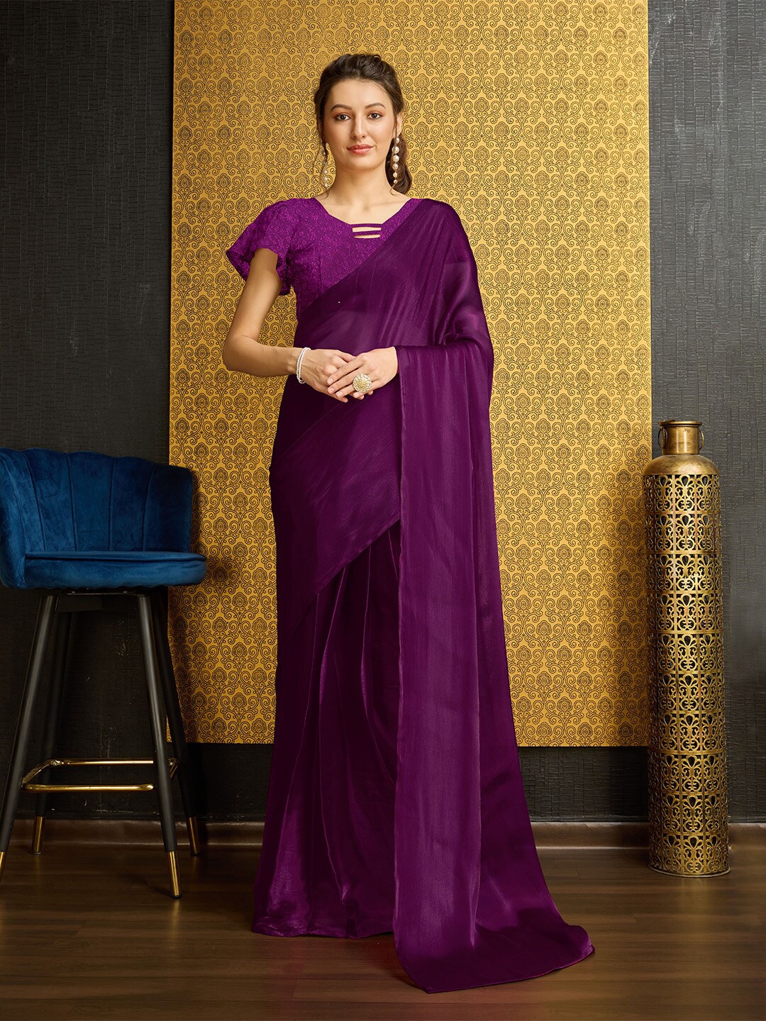 

Ishin Organza Party Ready to Wear Saree, Purple