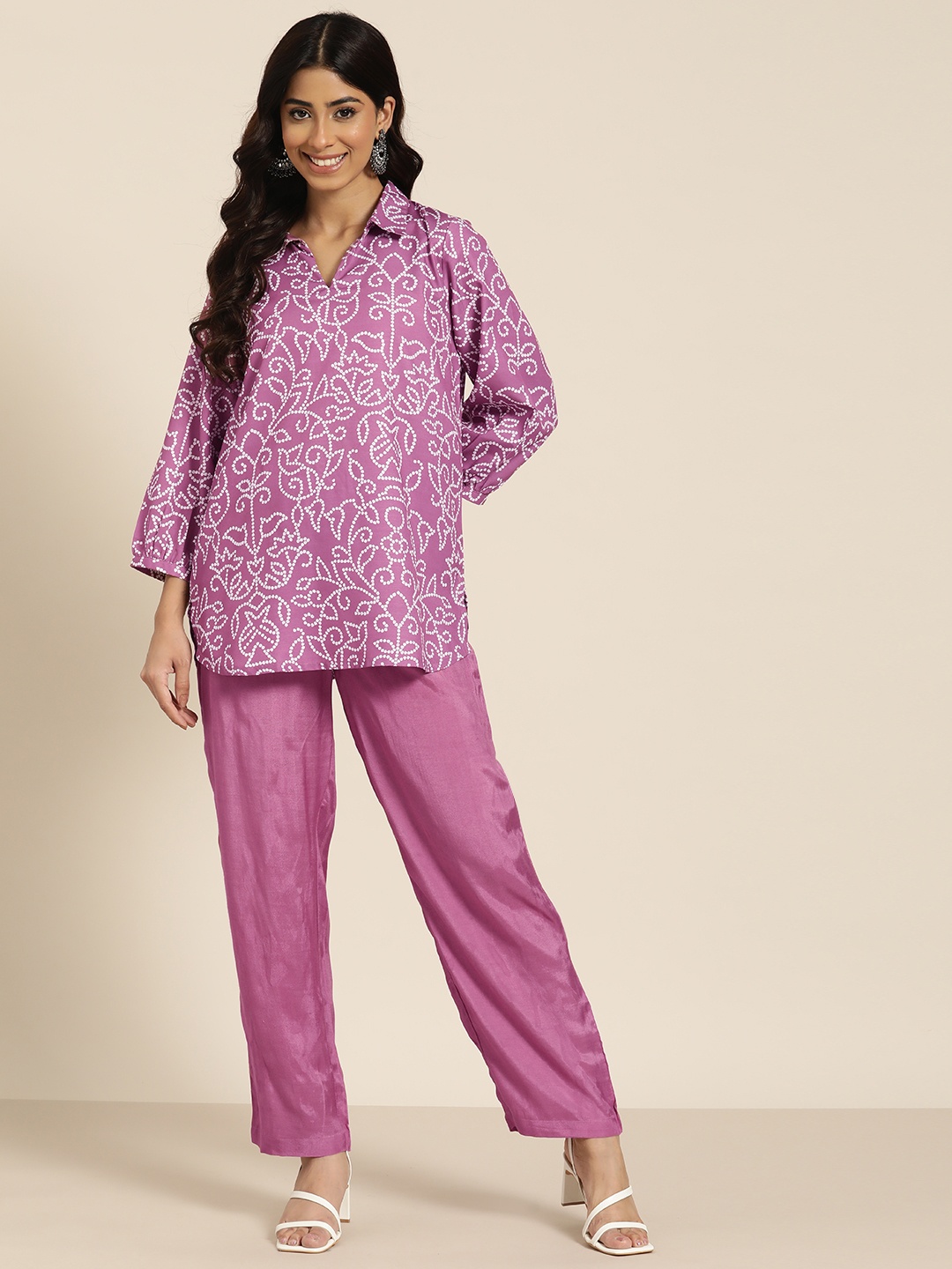 

HERE&NOW Women Printed Top & Trousers Co-Ords Set, Pink