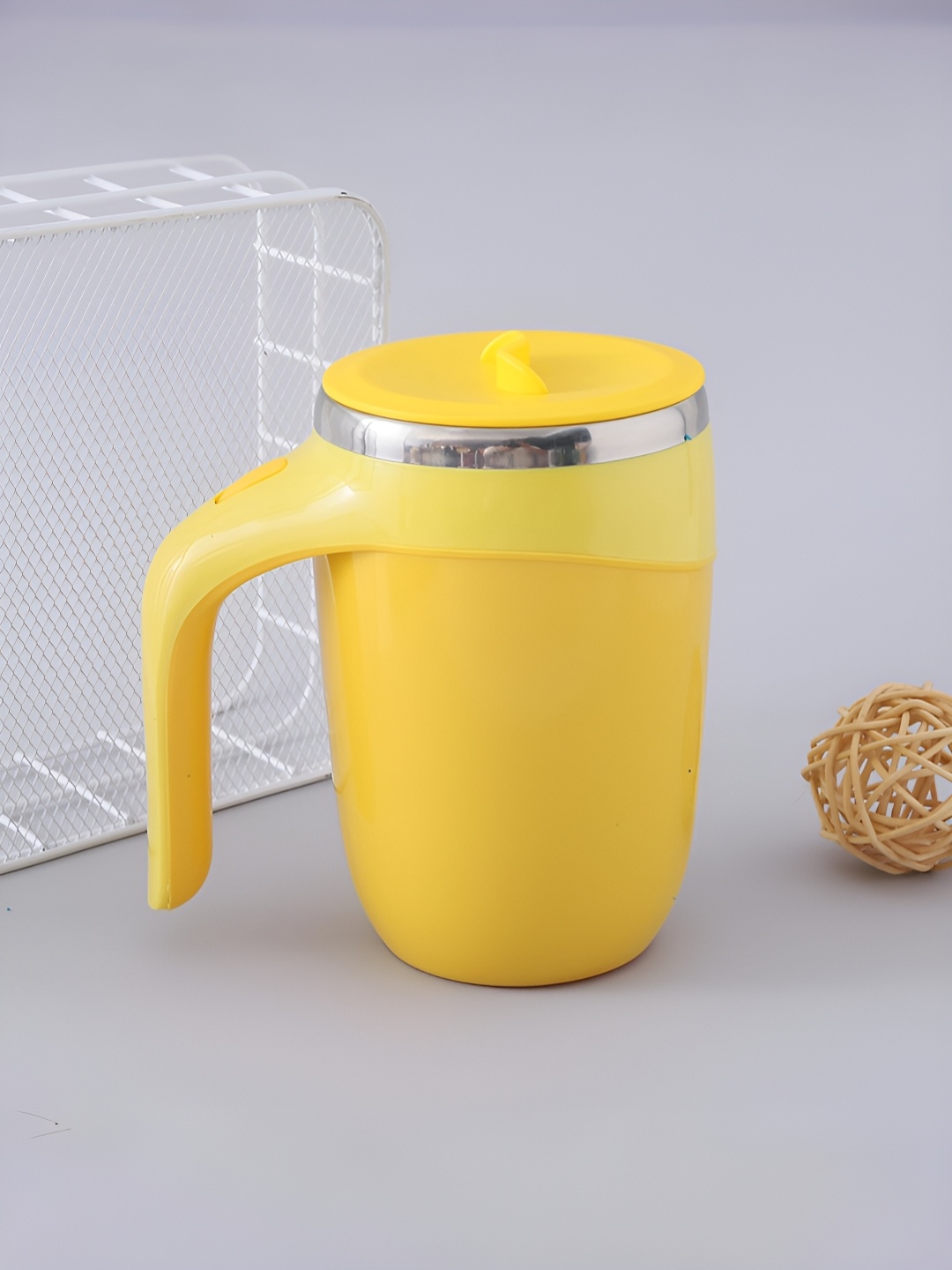 

The Better Home Yellow Stainless Steel Matte Finish Coffee Mug With Lid 500 ml