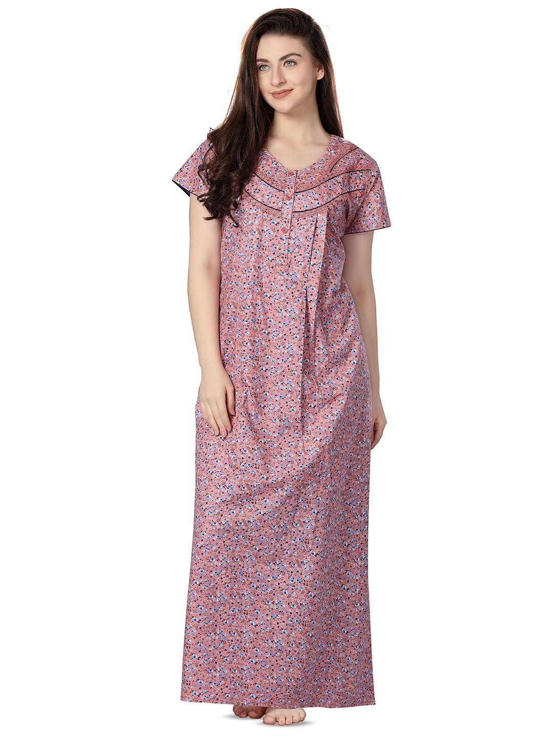 

Soulemo Floral Printed Pure Cotton Maxi Nightdress, Peach