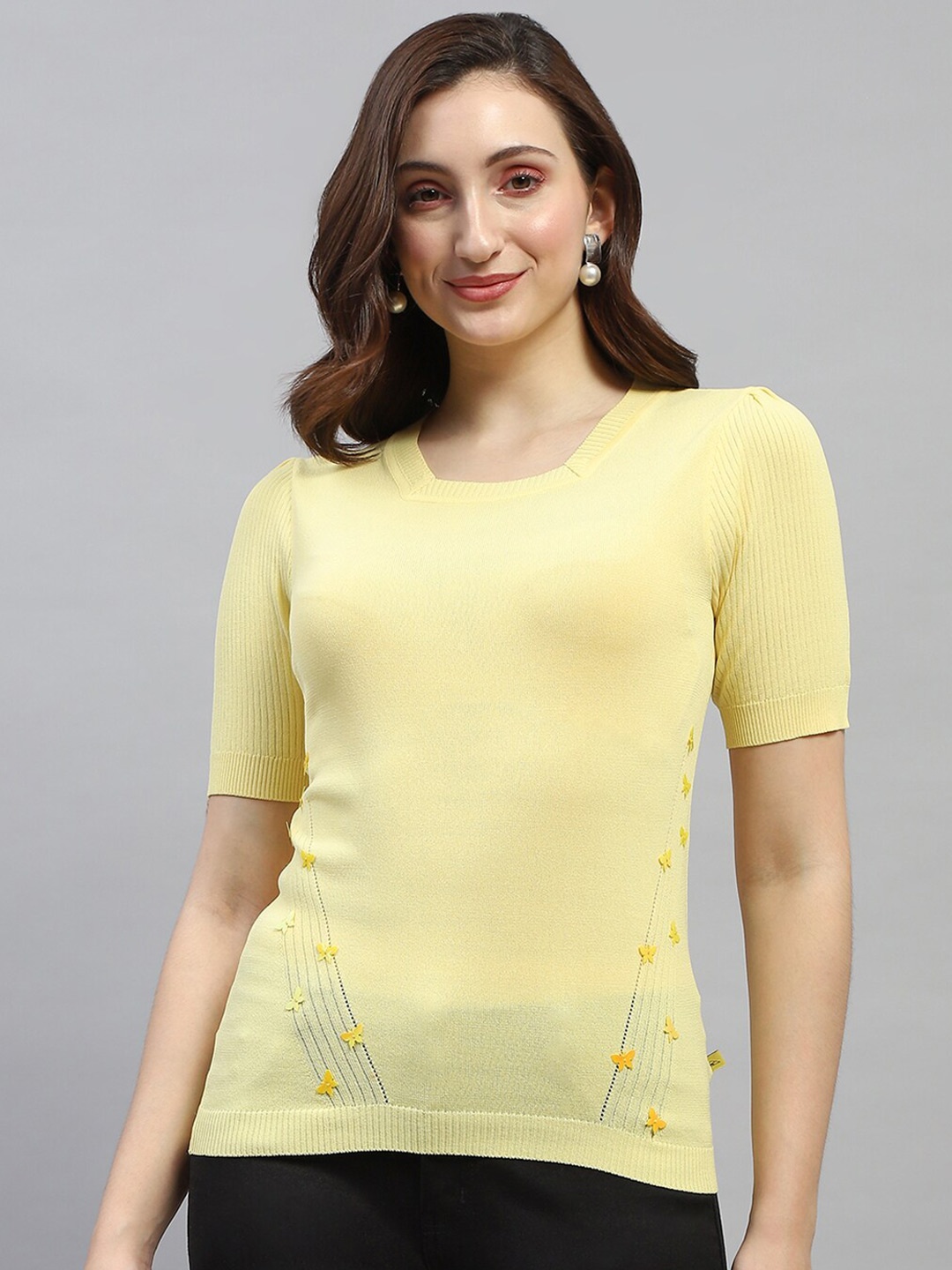 

Monte Carlo Round Neck Short Sleeves Top, Yellow
