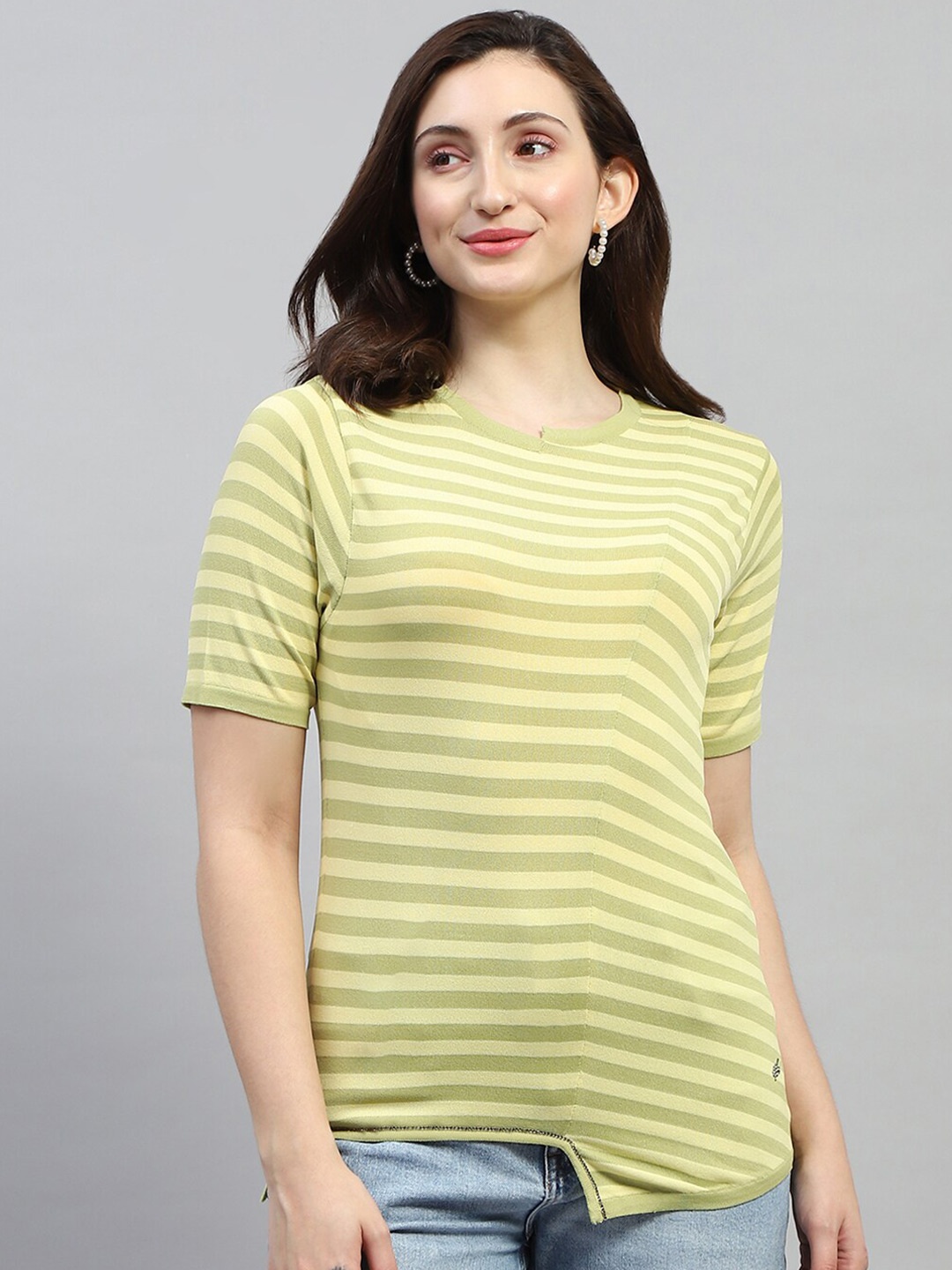 

Monte Carlo Striped Round Neck T-Shirt, Yellow