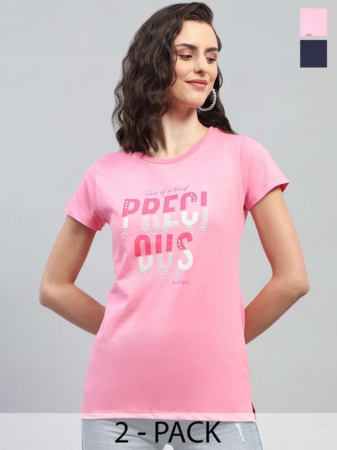 

Monte Carlo Pack of 2 Typography Printed Cotton T-shirts, Pink