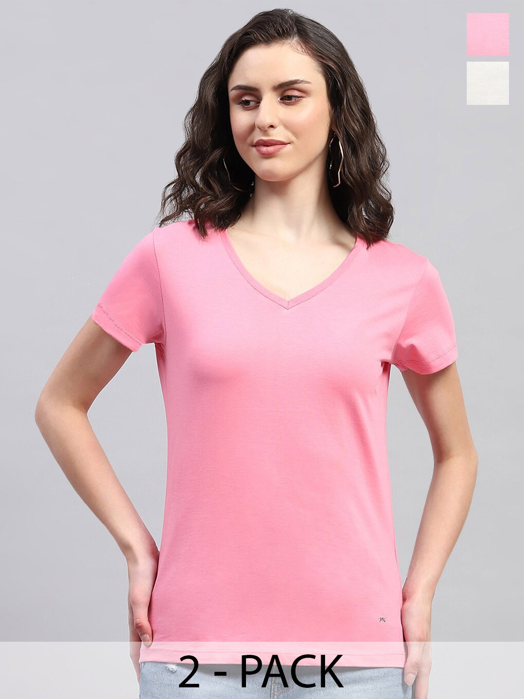 

Monte Carlo Pack Of 2 V-Neck Cotton T-shirts, Pink
