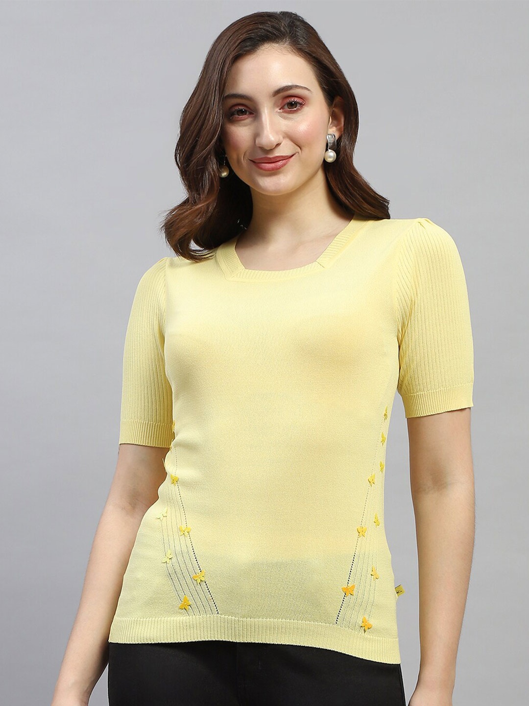 

Monte Carlo Round Neck Short Sleeves Top, Yellow