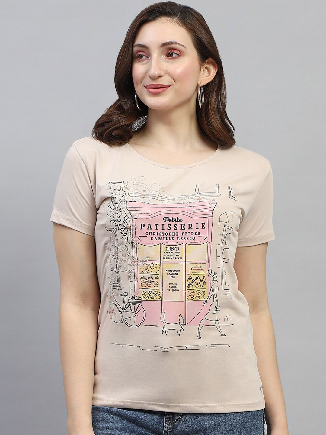 

Monte Carlo Graphic Printed Round Neck T-shirt, Beige