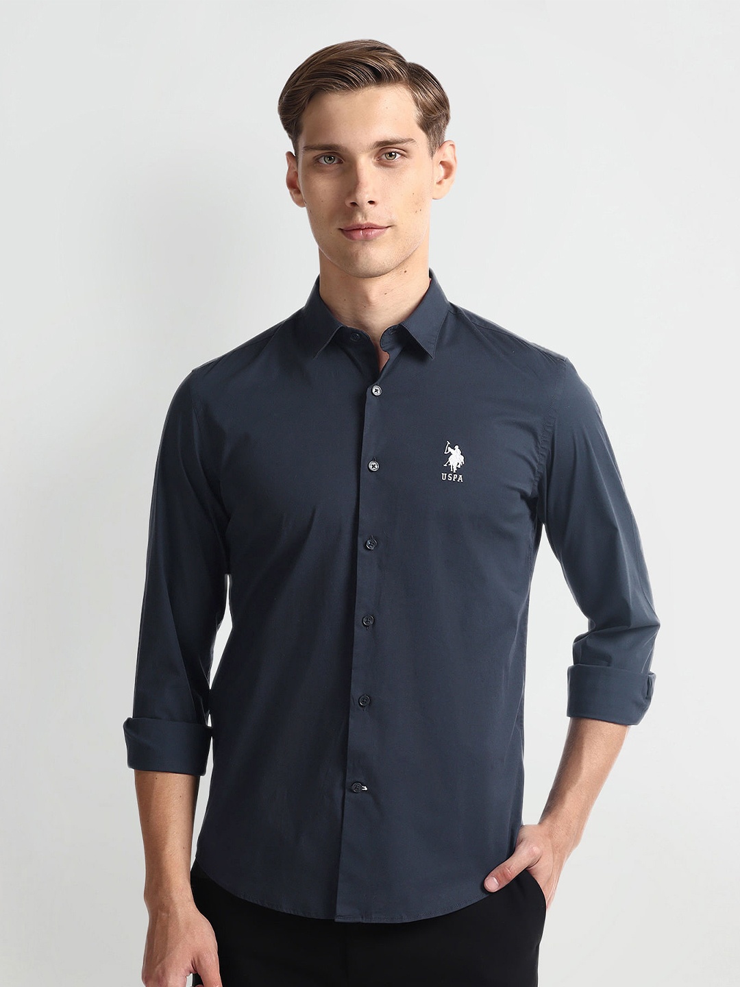 

U.S. Polo Assn. Denim Co. Spread Collar Long Sleeves Slim Fit Cotton Casual Shirt, Blue