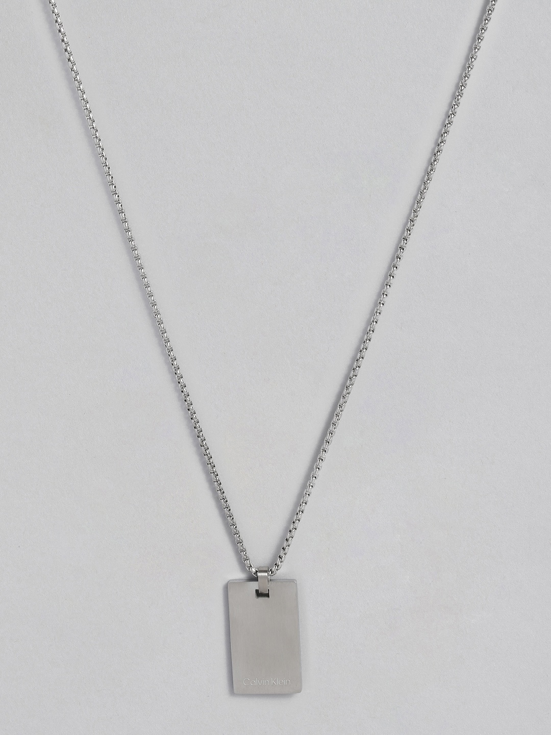 

Calvin Klein Men Brass-Plated Stainless Steel Square Pendants With Chains, Silver