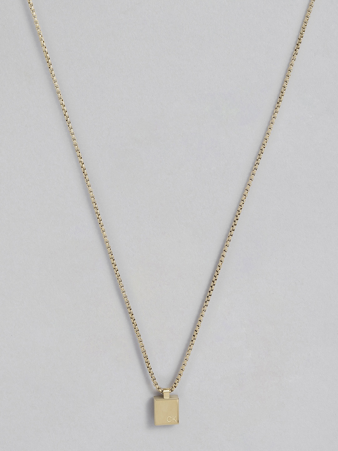 

Calvin Klein Men Brass-Plated Stainless Steel Square Pendants With Chains, Gold