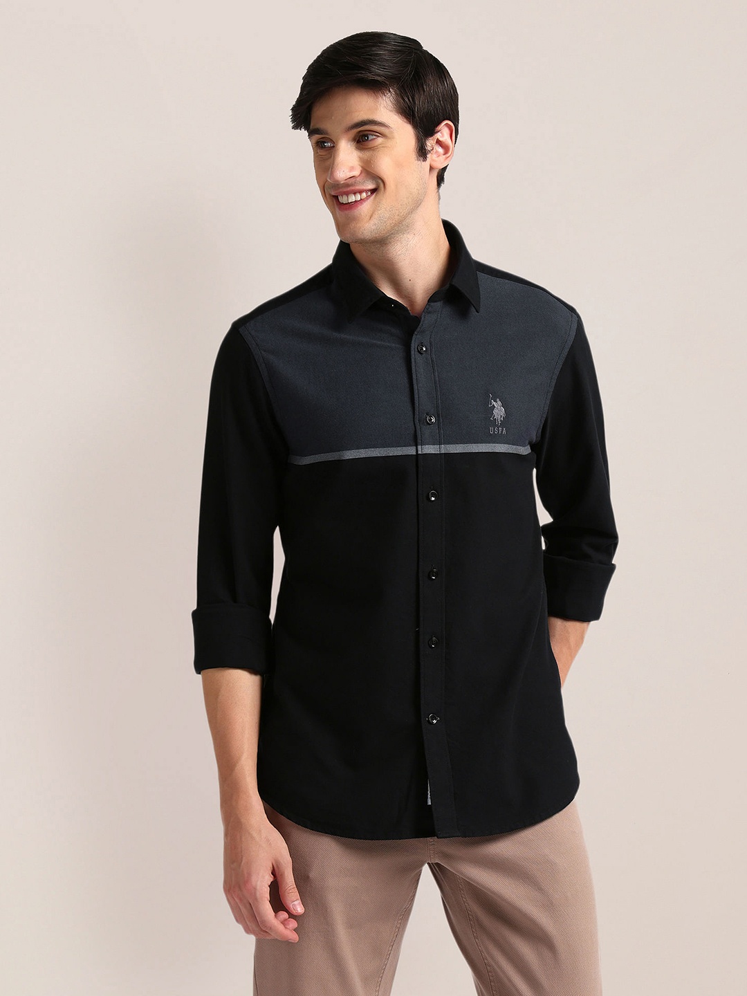 

U.S. Polo Assn. Colourblocked Tailored Fit Casual Shirt, Black