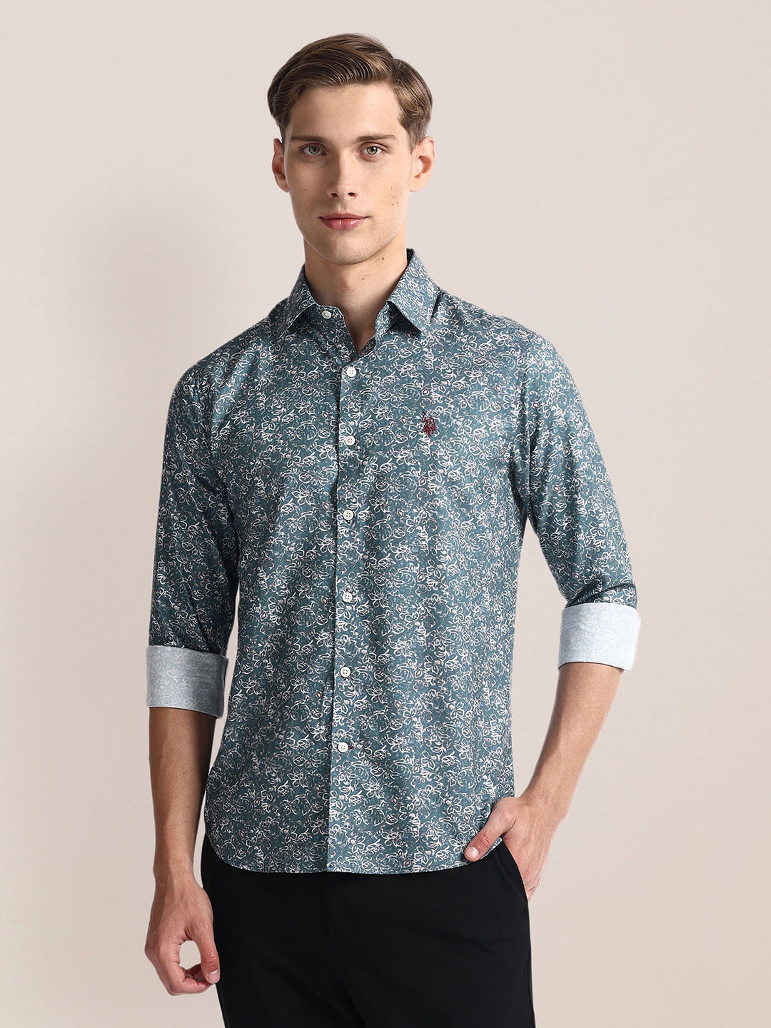 

U.S. Polo Assn. Floral Printed Cotton Modal Casual Shirt, Green