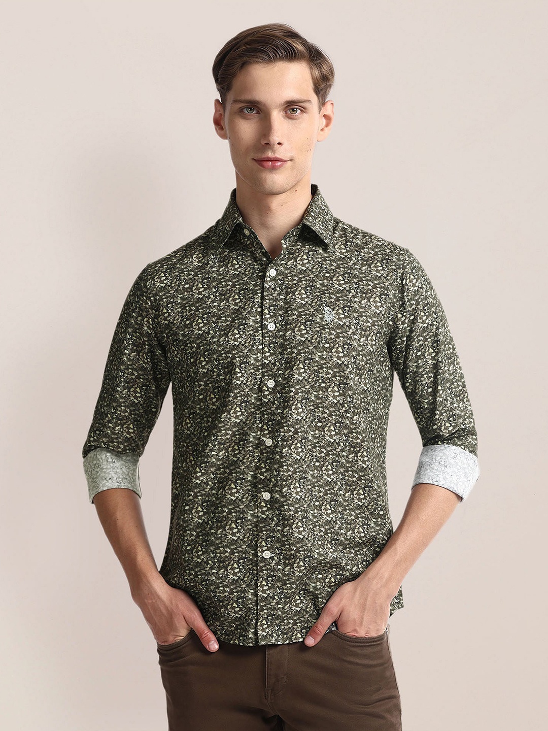 

U.S. Polo Assn. Spread Collar Printed Cotton Casual Shirt, Green