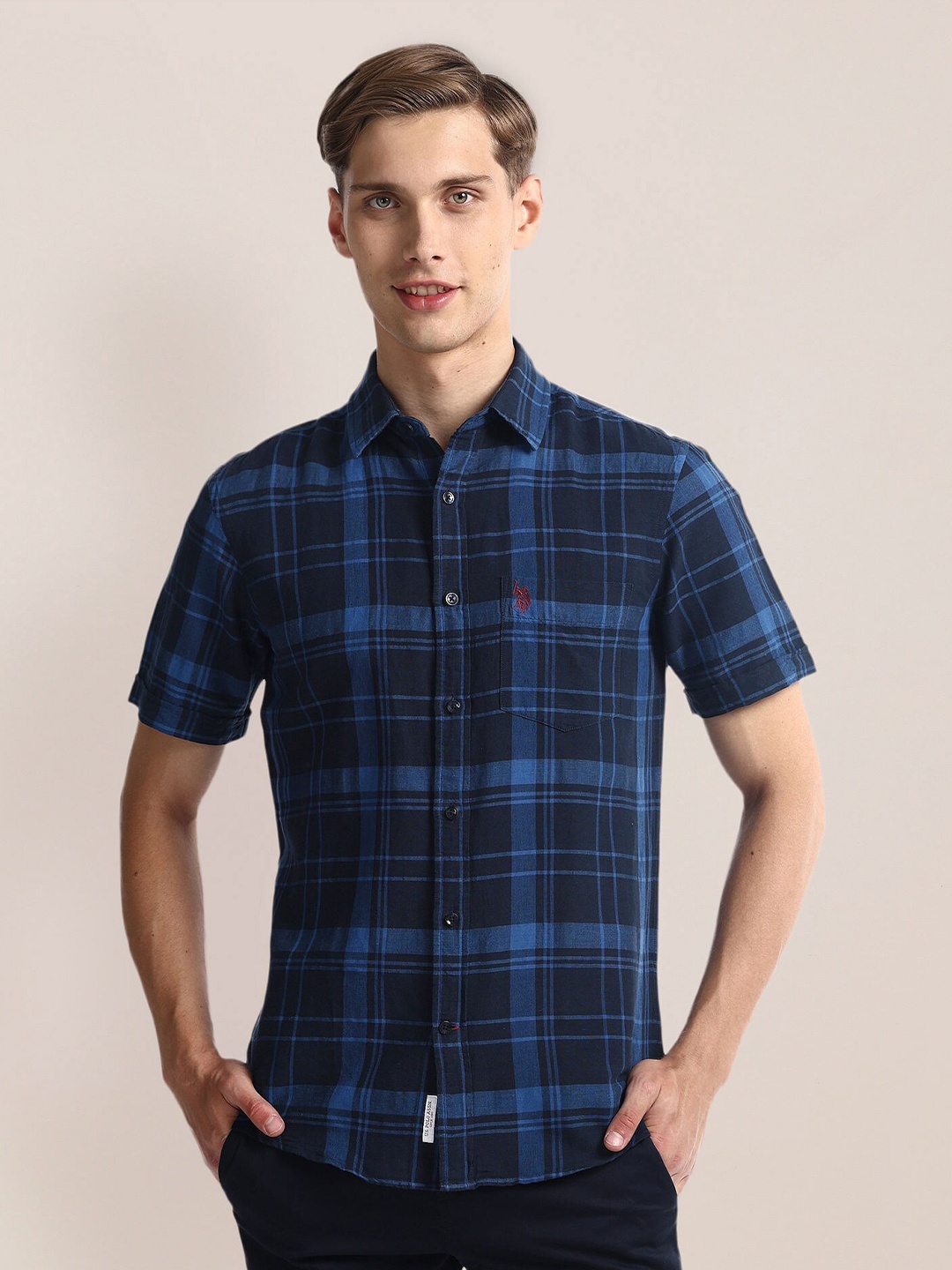 

U.S. Polo Assn. Tartan Checked Spread Collar Casual Shirt, Blue