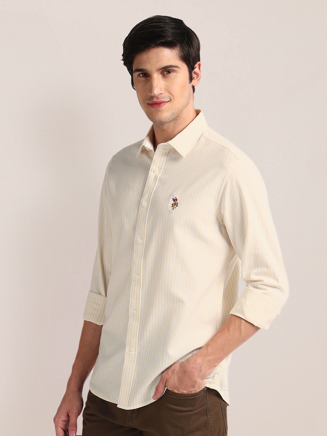 

U.S. Polo Assn. Spread Collar Long Sleeves Cotton Casual Shirt, Yellow