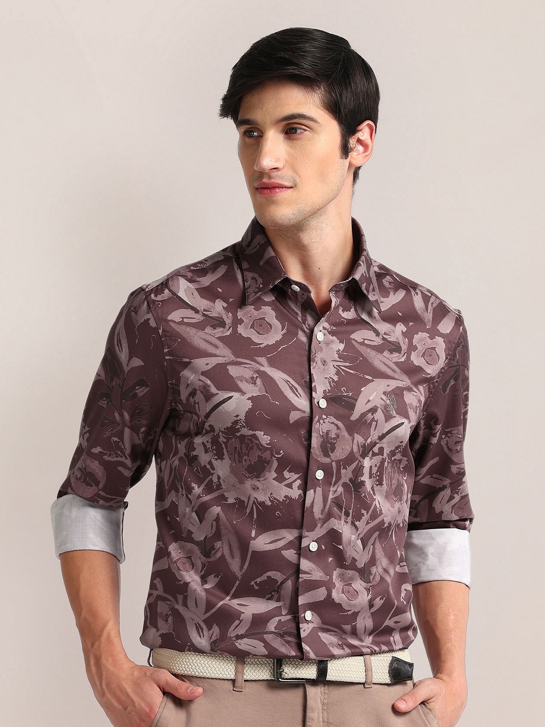 

U.S. Polo Assn. Abstract Printed Tailored Fit Casual Shirt, Maroon