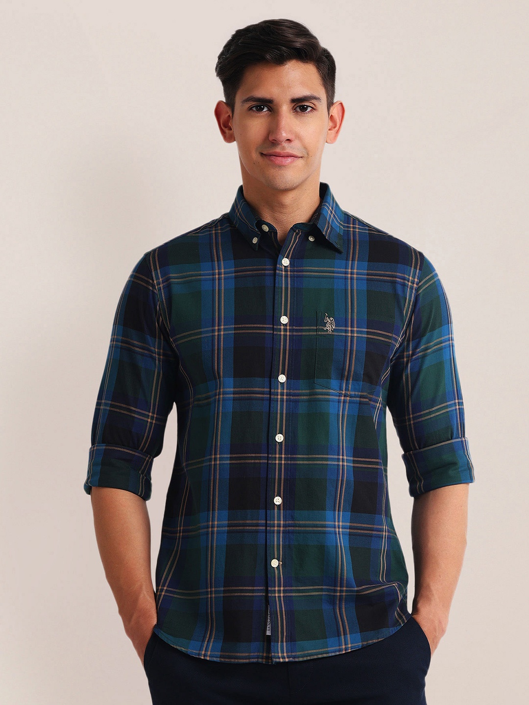 

U.S. Polo Assn. Tartan Checks Cotton Checked Casual Shirt, Green