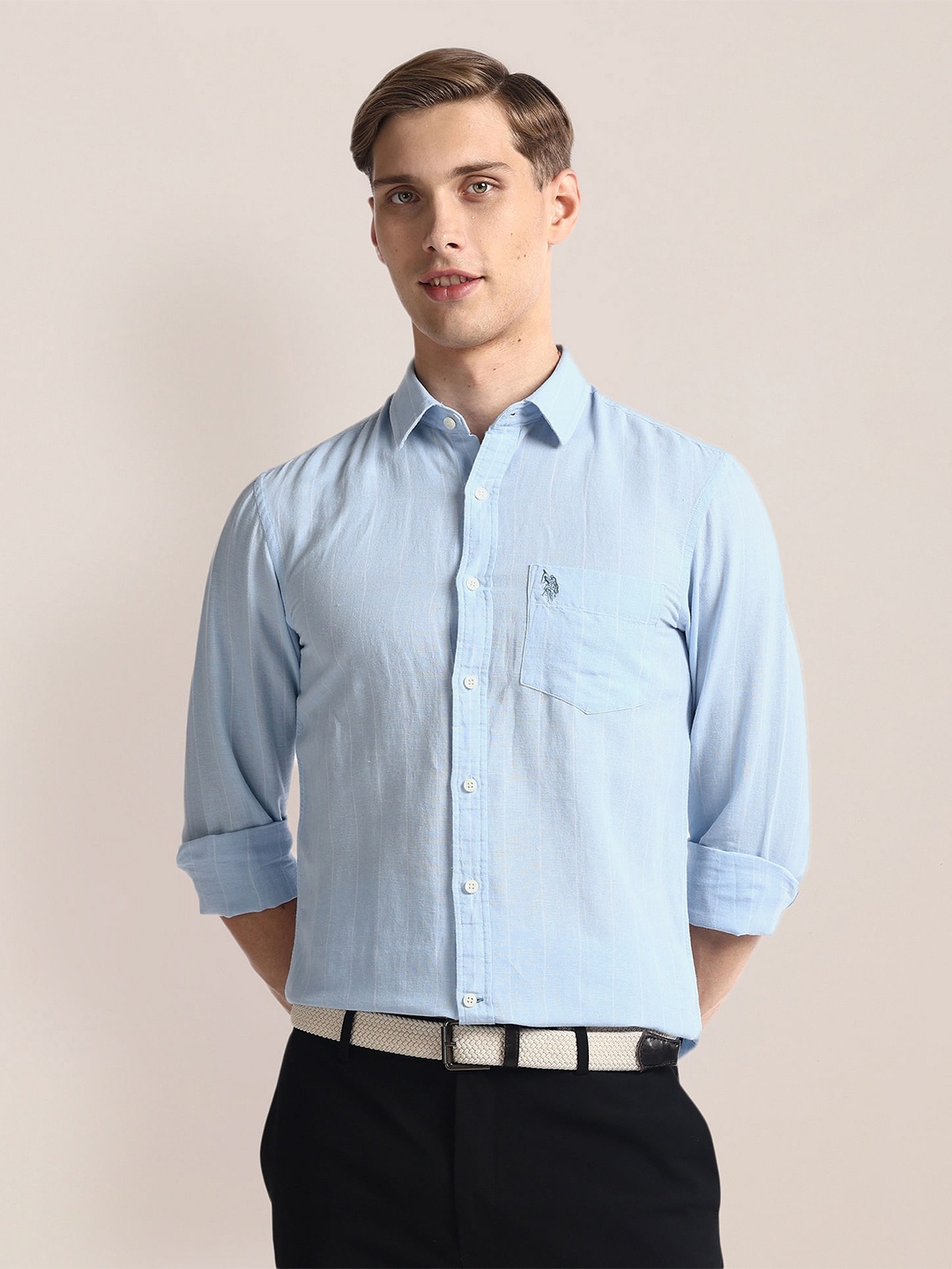 

U.S. Polo Assn. Striped Spread Collar Long Sleeves Casual Shirt, Blue